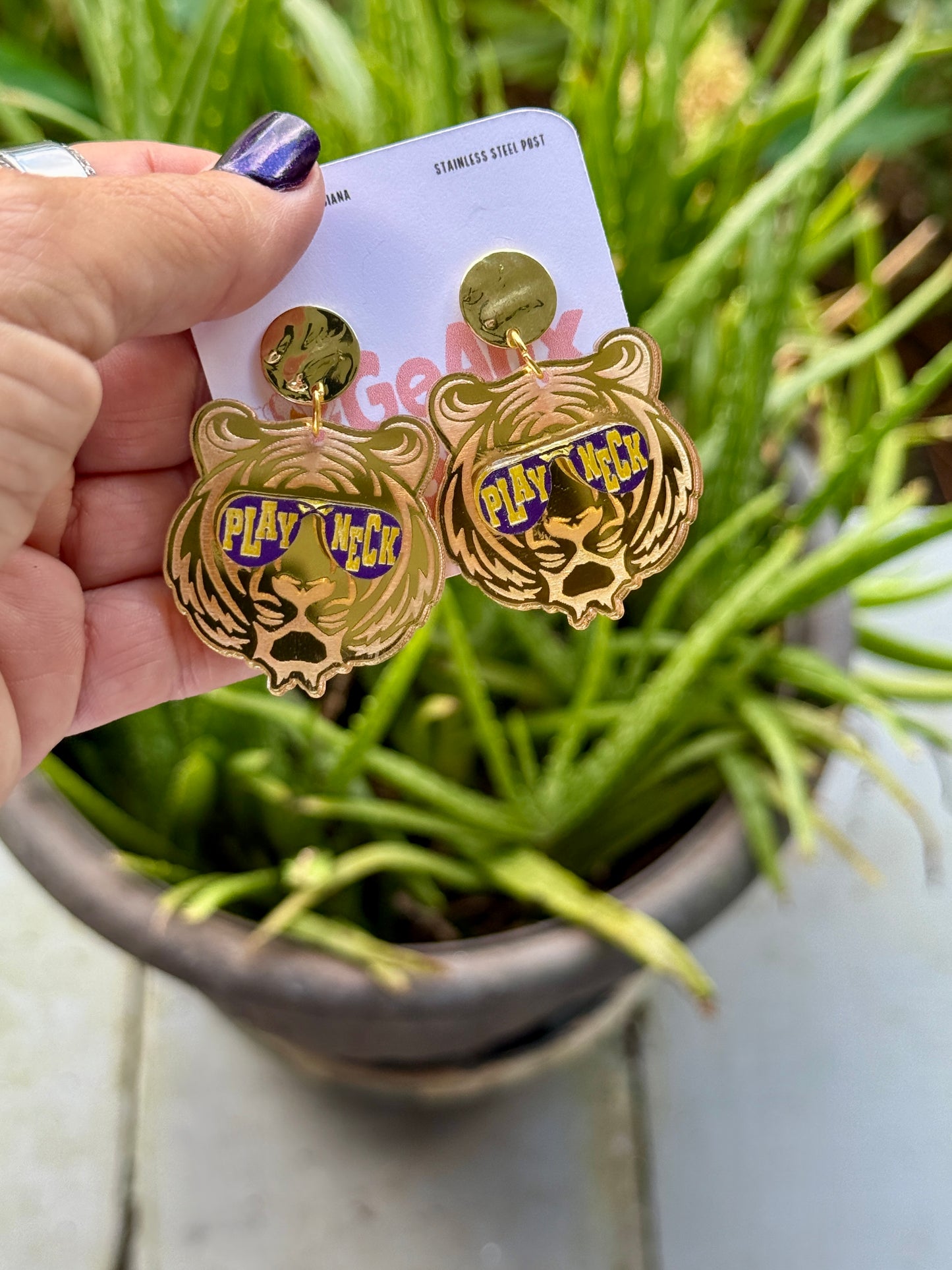 Tiger Play Neck Sunglasses Dangle Earrings