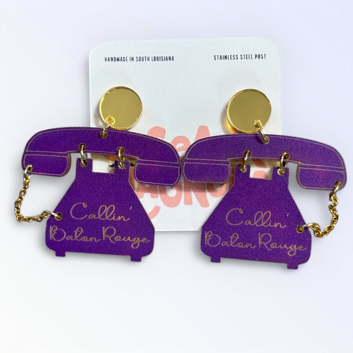 Callin’ Baton Rouge Retro Phone Dangle Earrings LSU Tigers