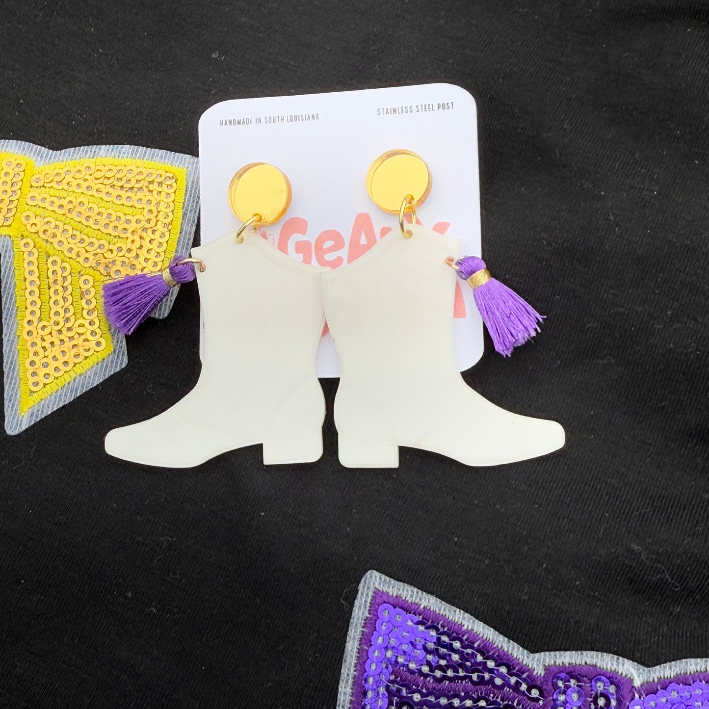 Mardi Gras Majorette Boots Dangle Earrings