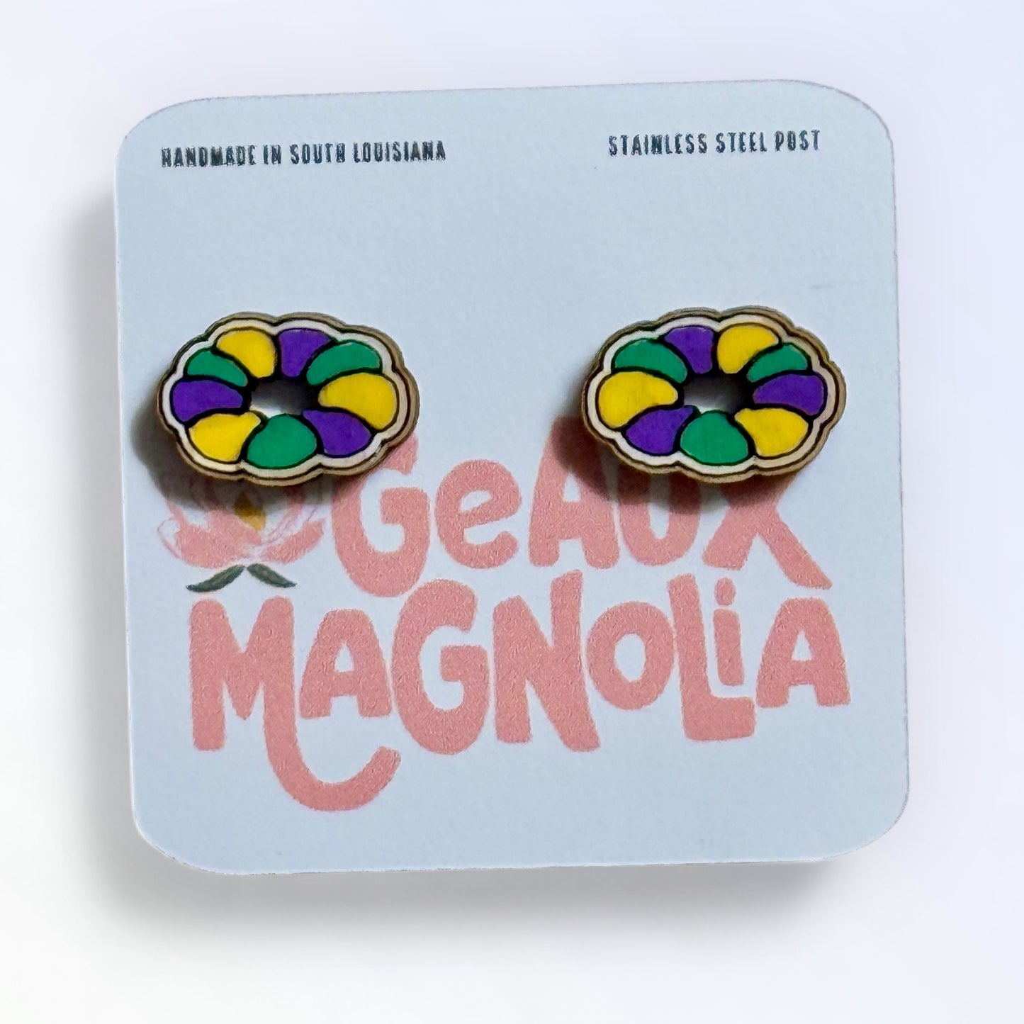Mardi Gras King Cake Stud Earrings