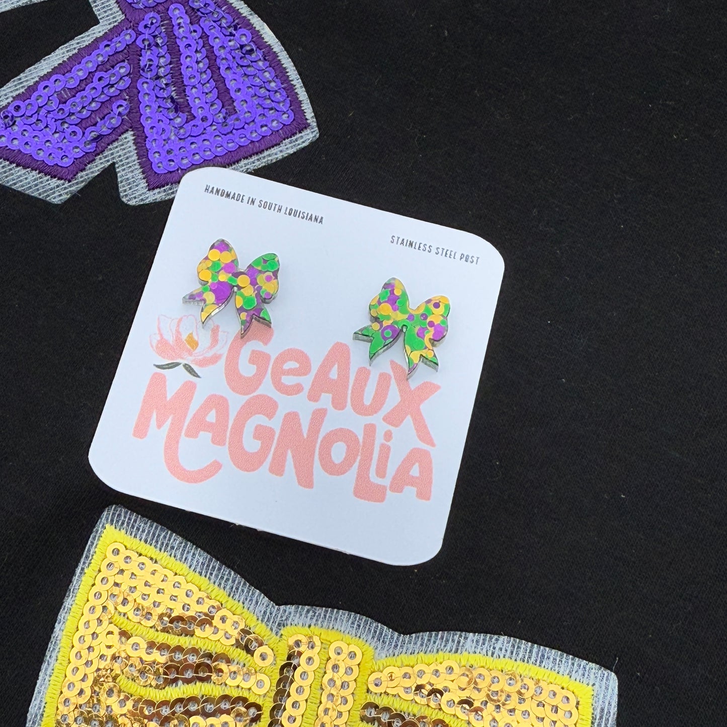Mardi Gras Coquette Bow Tiny Stud Earrings