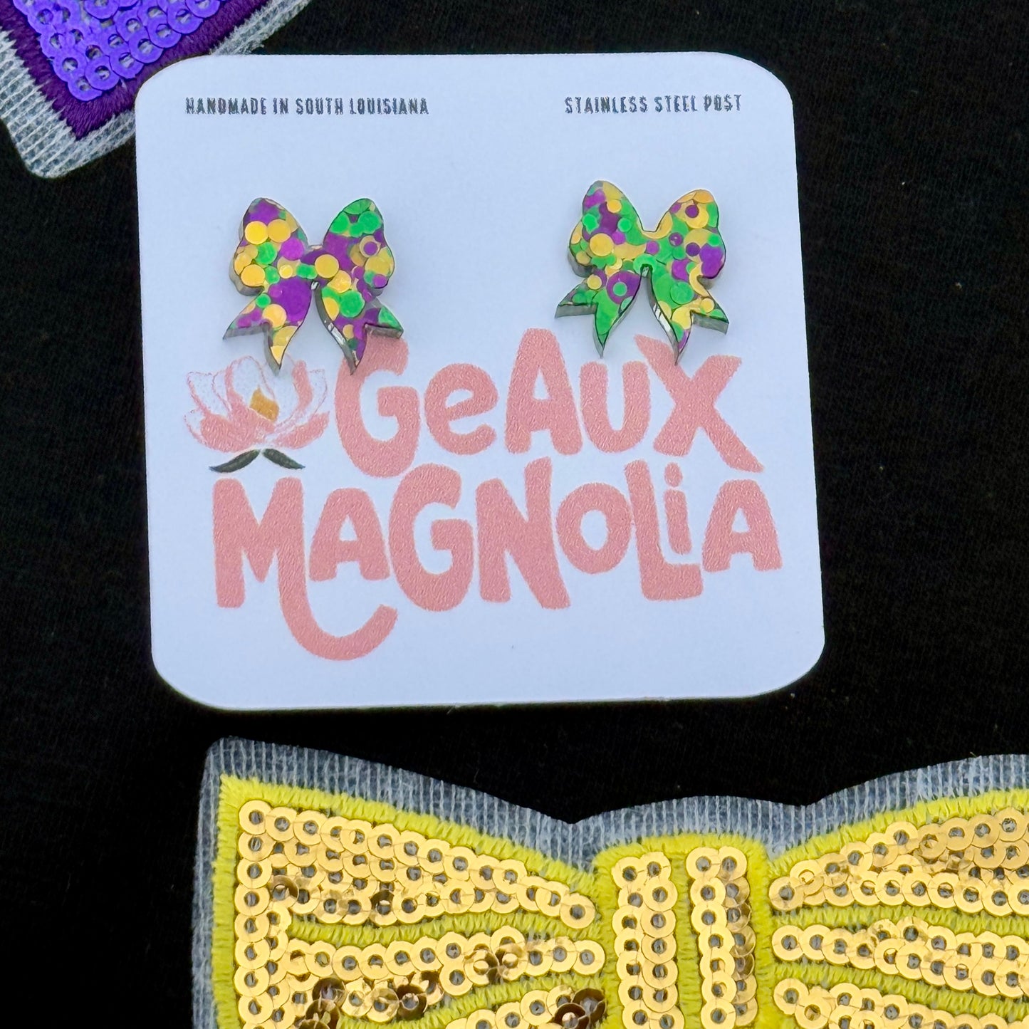 Mardi Gras Coquette Bow Tiny Stud Earrings
