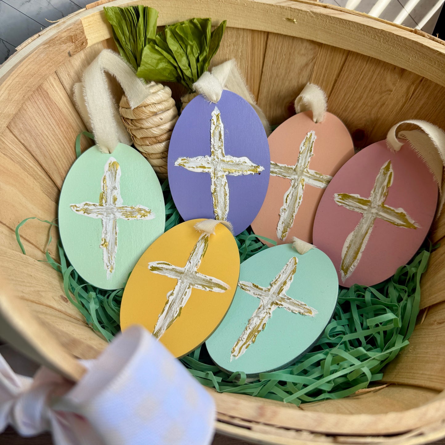 Cross Easter Basket Tag Ornament Spring Religious Decor
