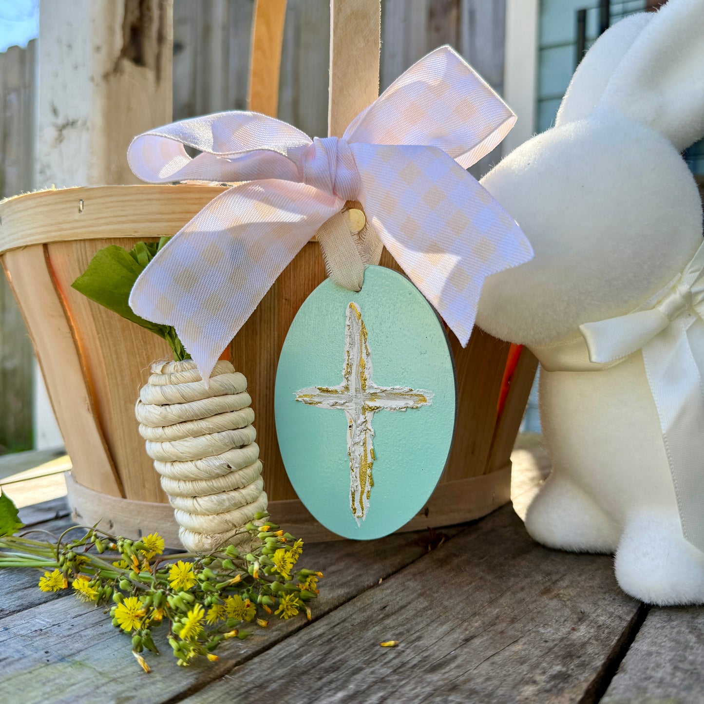 Cross Easter Basket Tag Ornament Spring Religious Decor