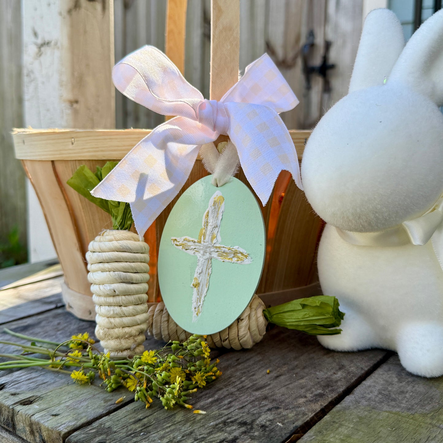 Cross Easter Basket Tag Ornament Spring Religious Decor
