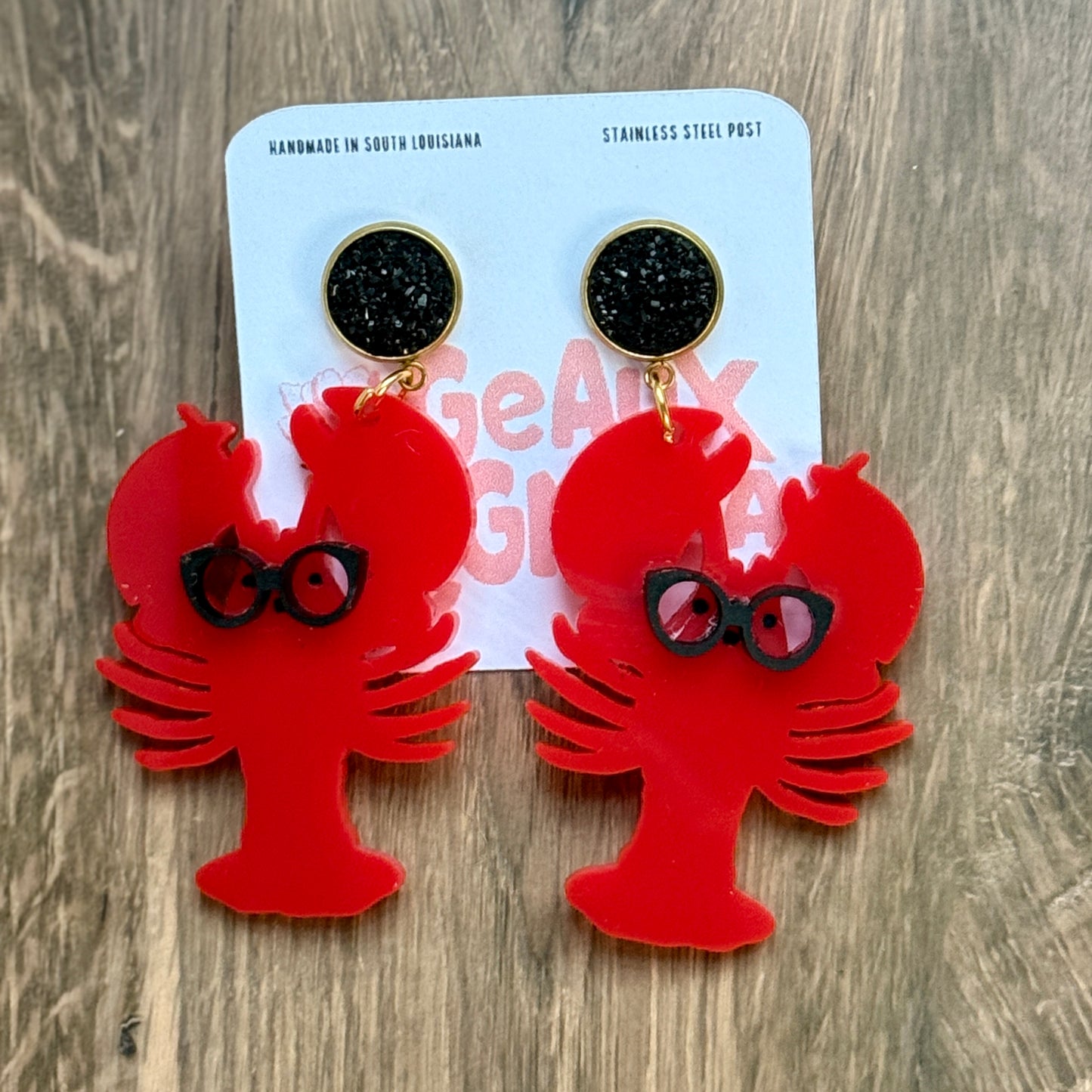 Crawfish with Glasses Bookish Dangle Earrings