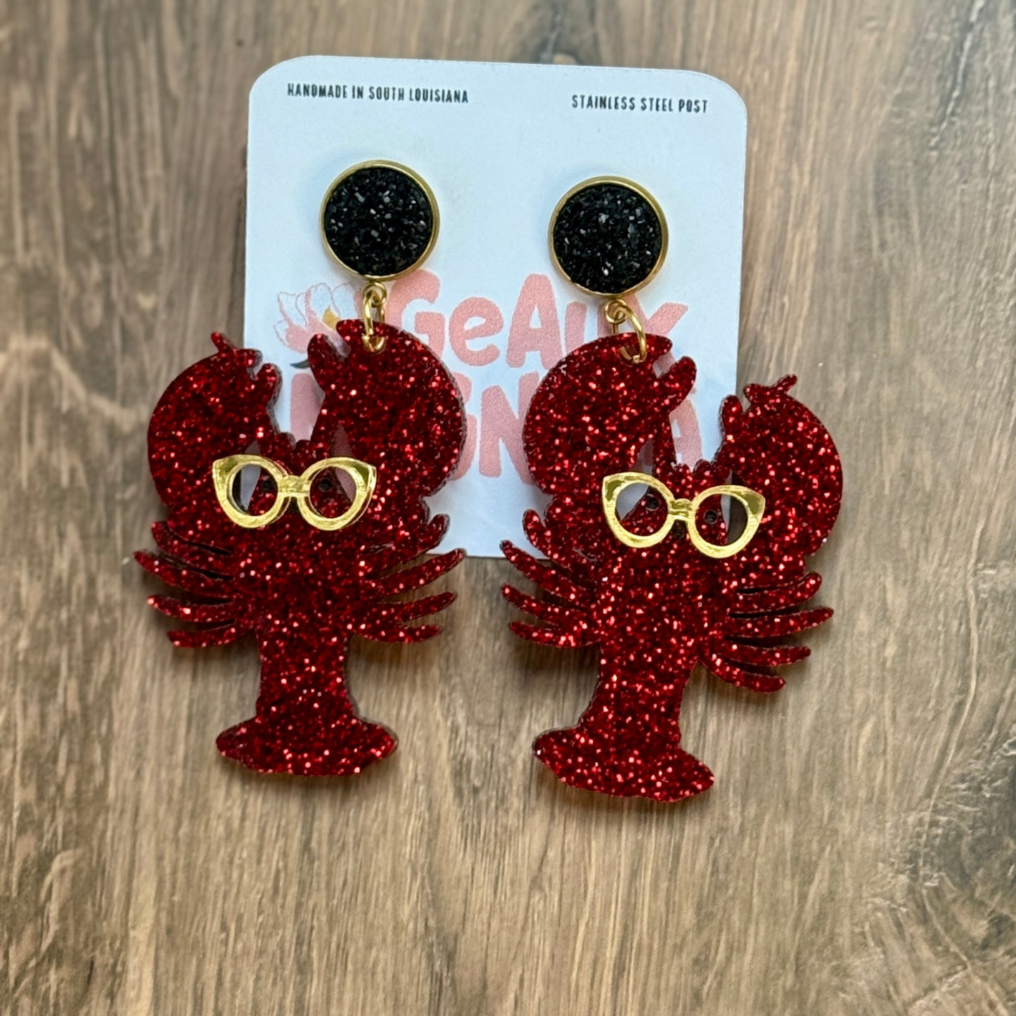 Crawfish with Glasses Bookish Dangle Earrings