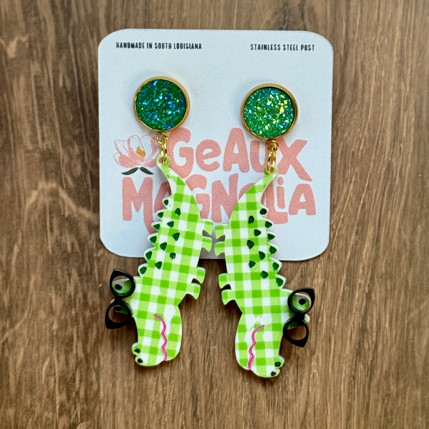 Alligator with Glasses Bookish Dangle Earrings
