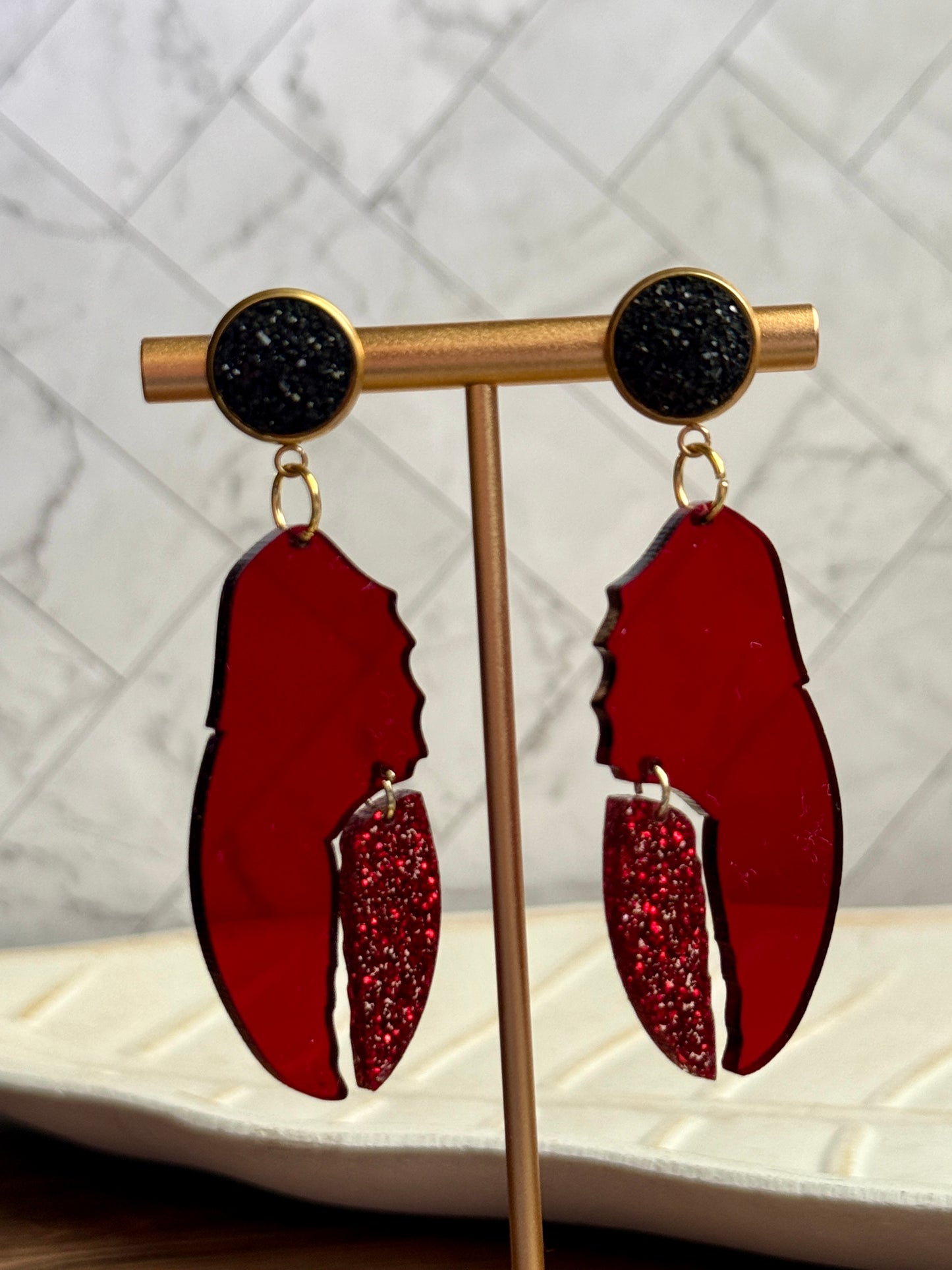 Crawfish Lobster Claw Dangle Earrings