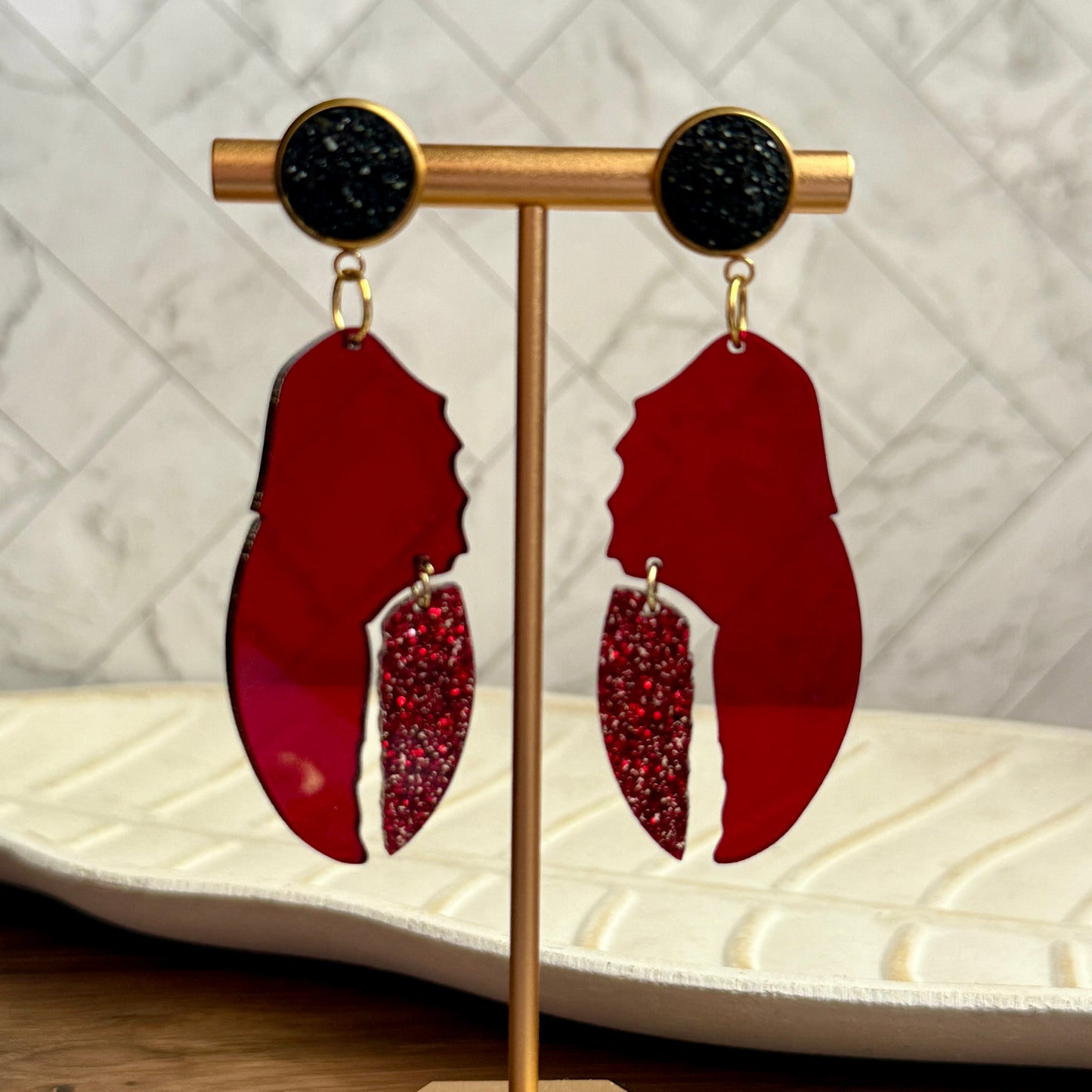 Crawfish Lobster Claw Dangle Earrings