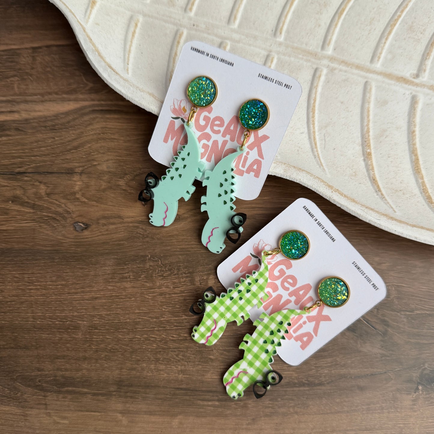 Alligator with Glasses Bookish Dangle Earrings