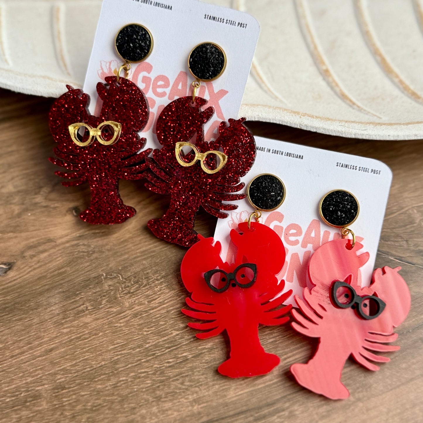 Crawfish with Glasses Bookish Dangle Earrings