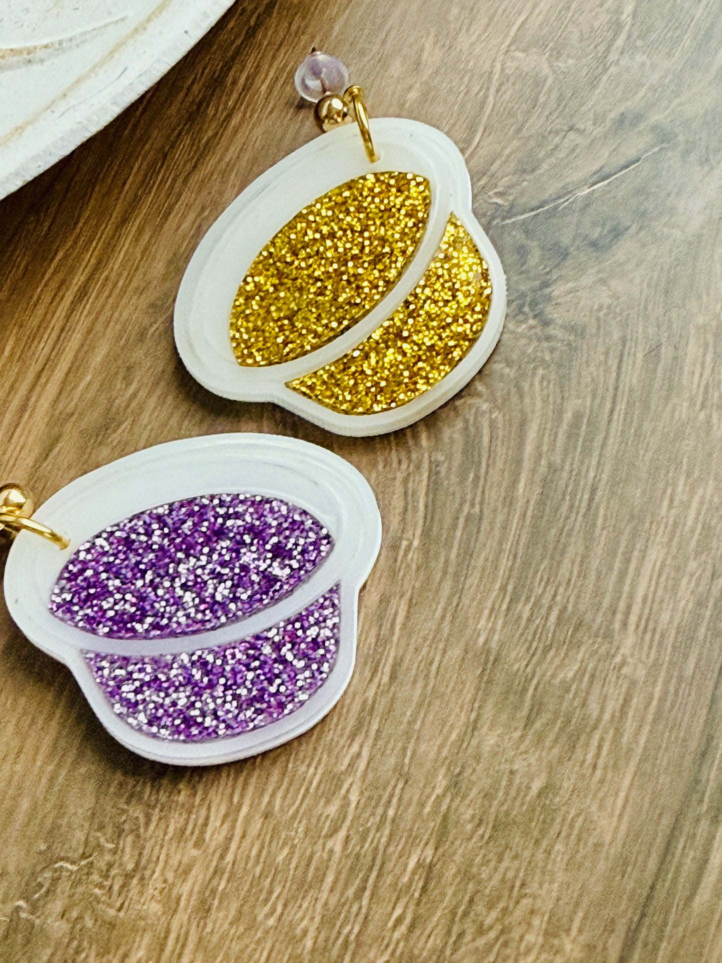 Jello Shot LSU Dangle Earrings Purple and Gold Tigers