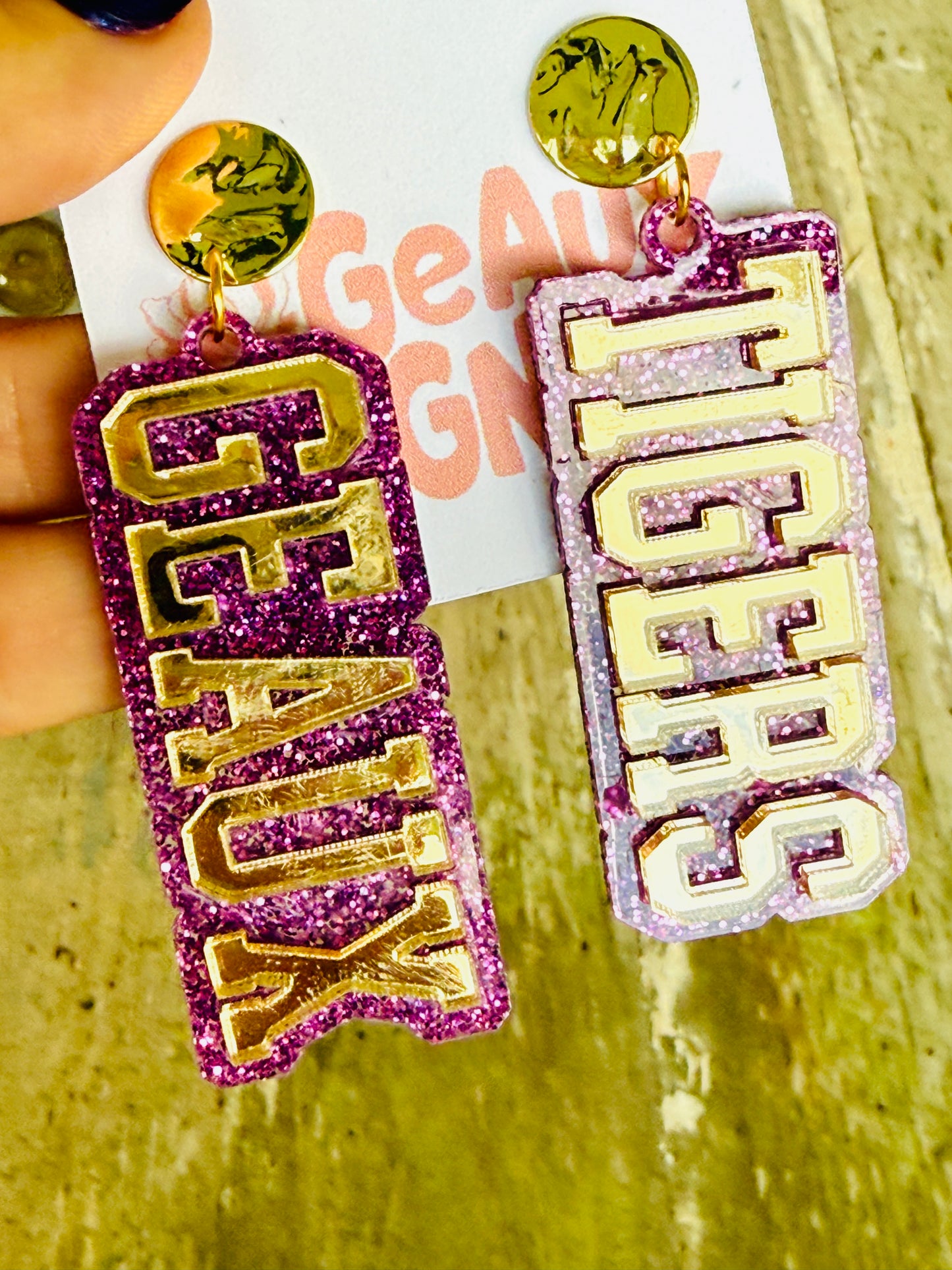 Geaux Tigers Layered Mirror & Glitter Dangle Earrings LSU