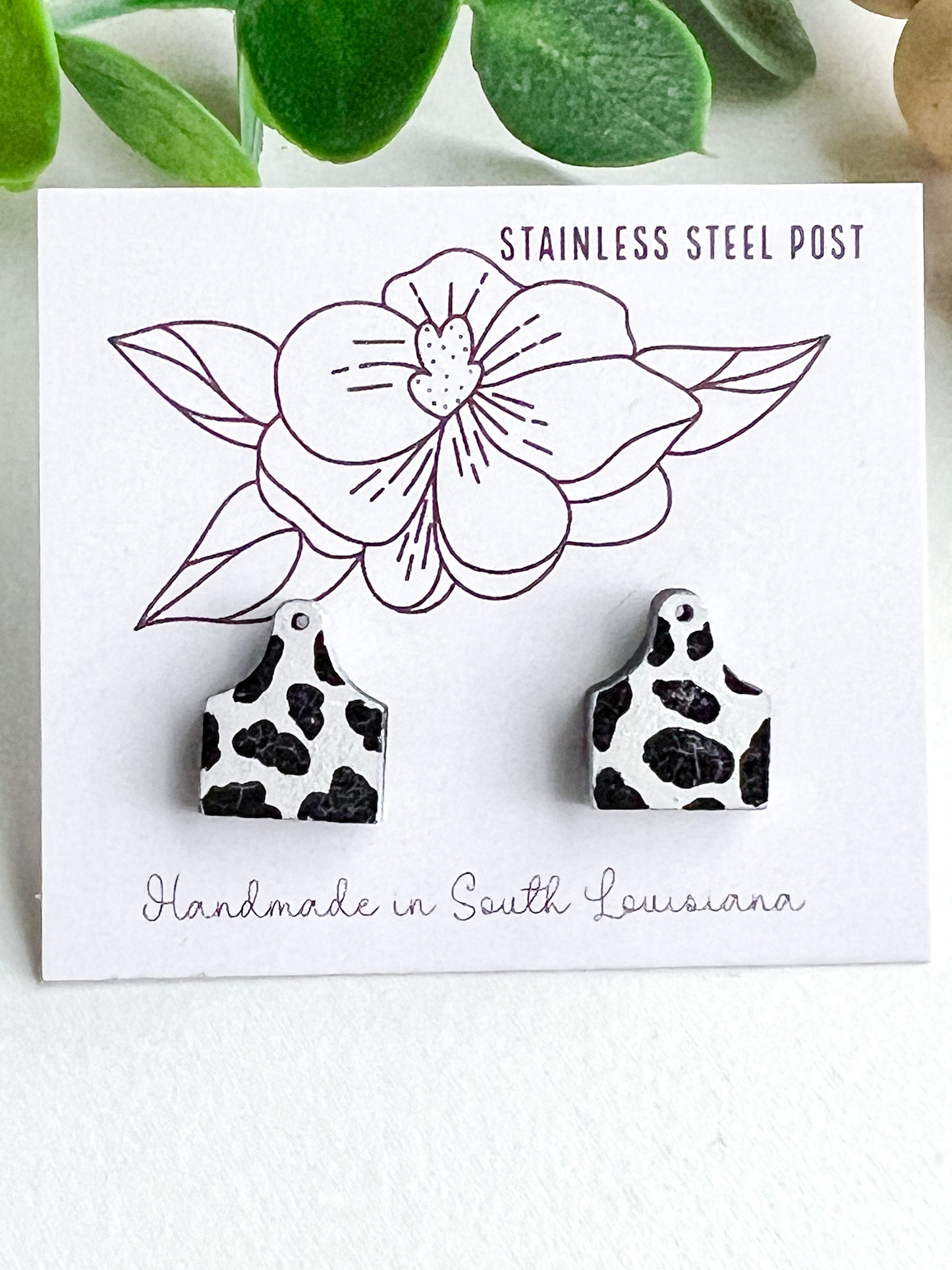 Cow Tag Stud Earrings
