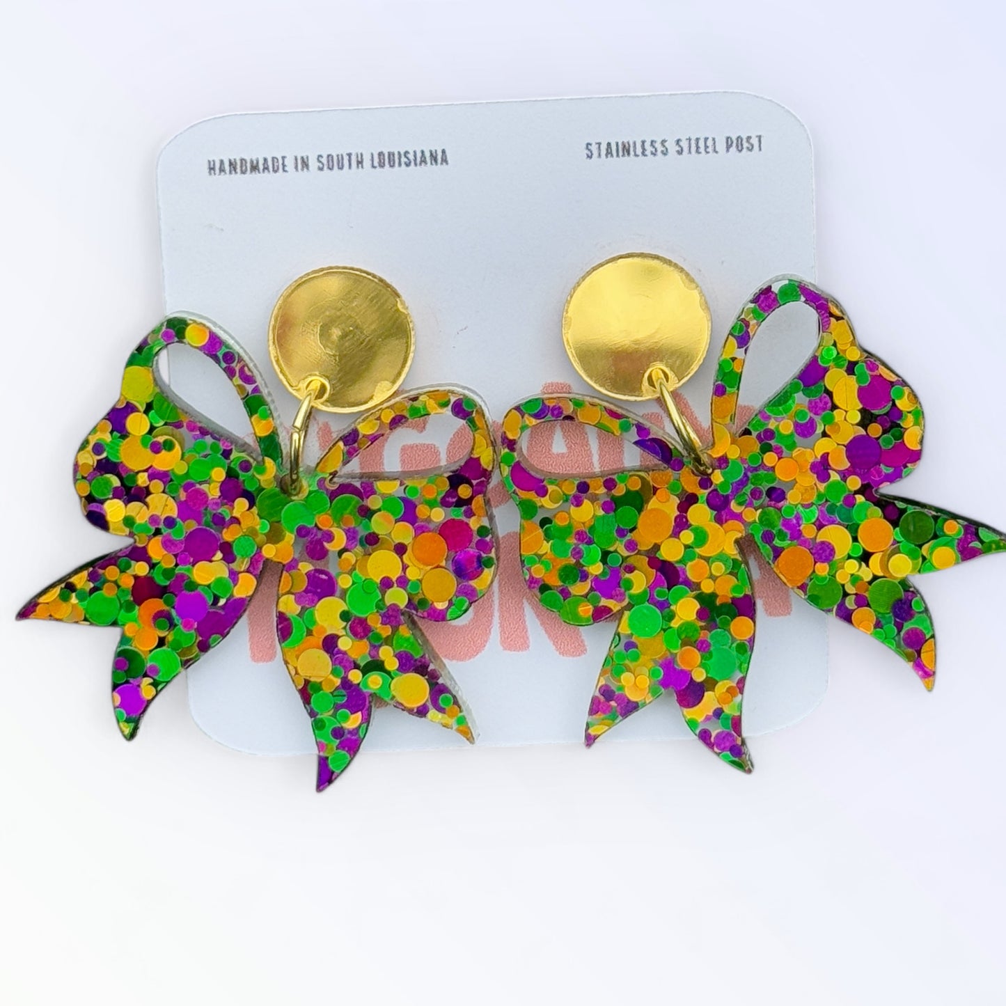 Mardi Gras Coquette Bow Dangle Earrings
