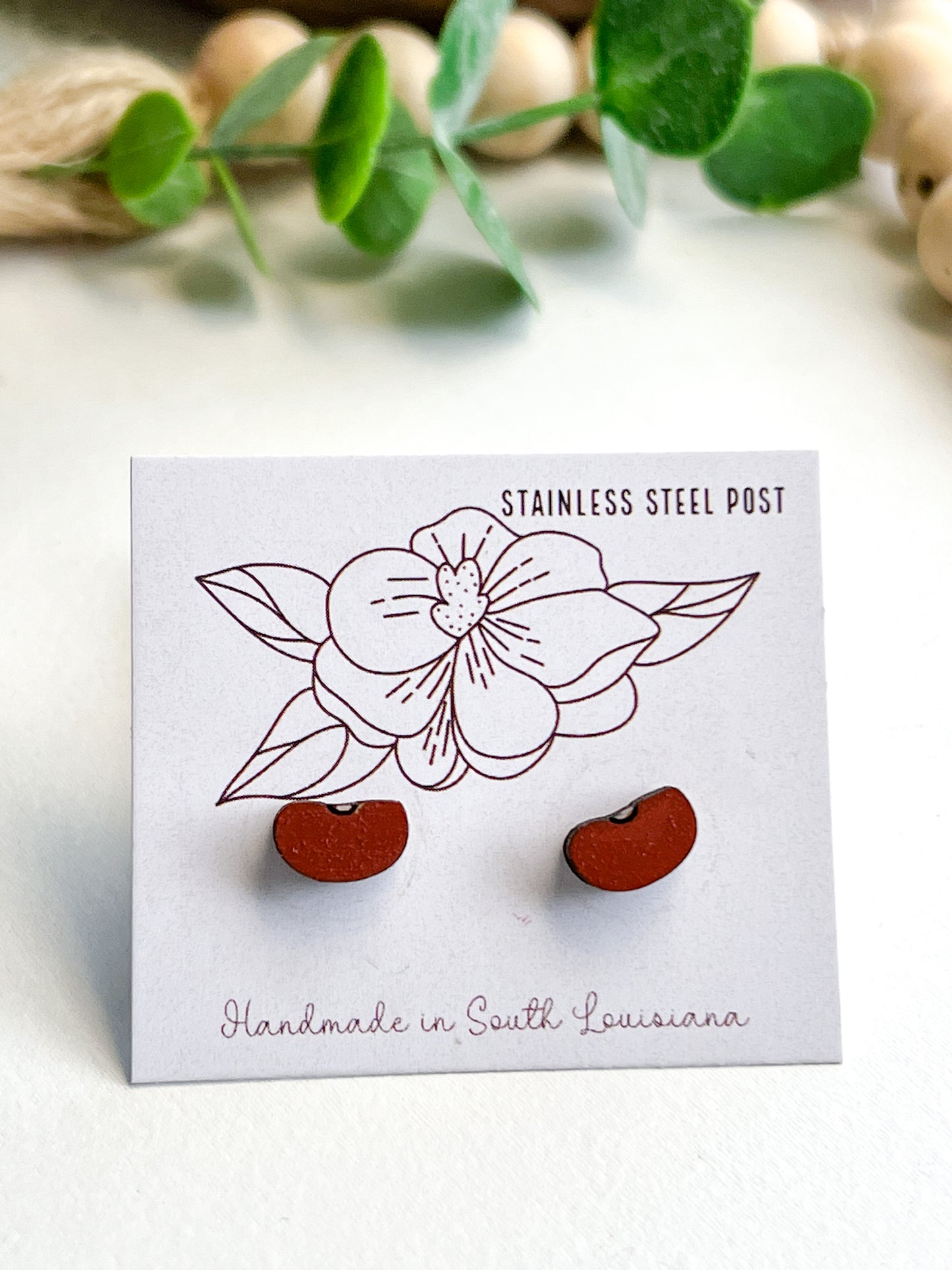 Red Beans Stud Earrings