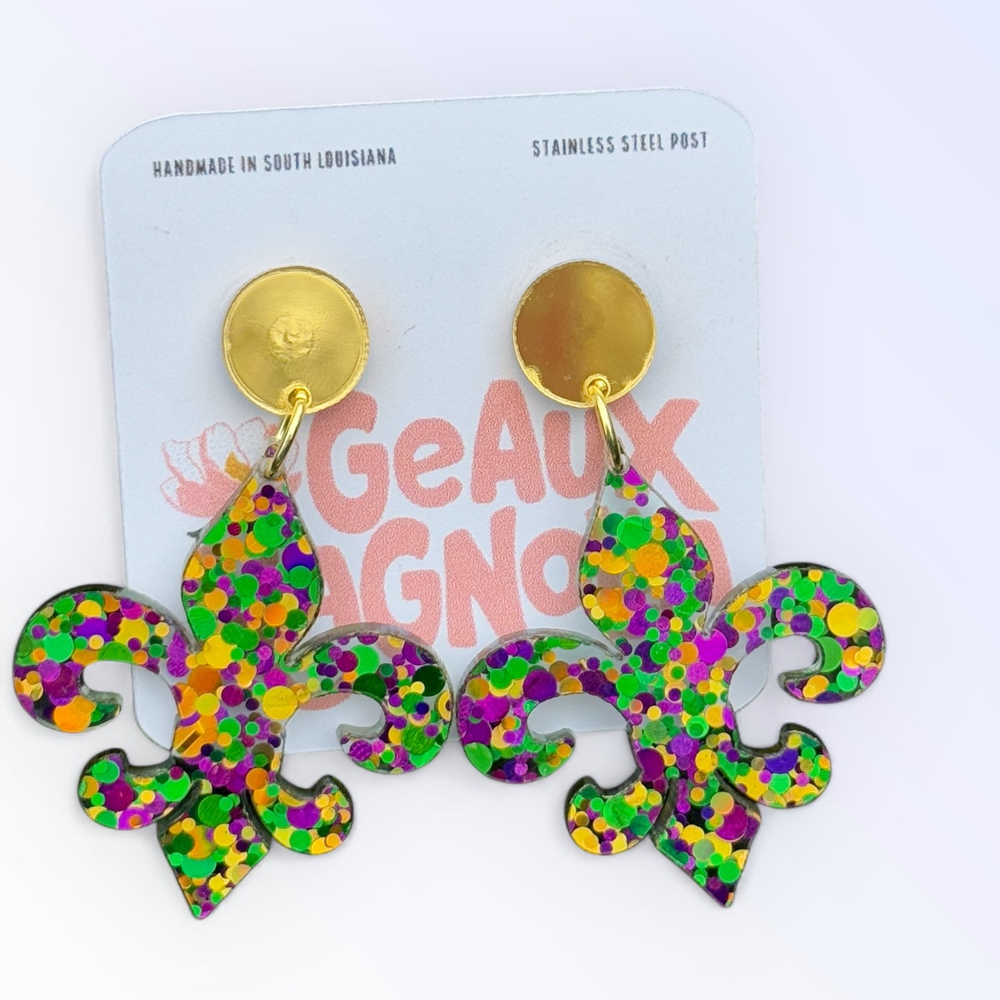 Mardi Gras Fleur de Lis Dangle Earrings