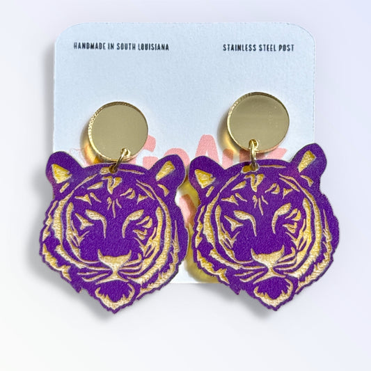 Tiger Purple & Gold Dangle Earrings Tigers LSU