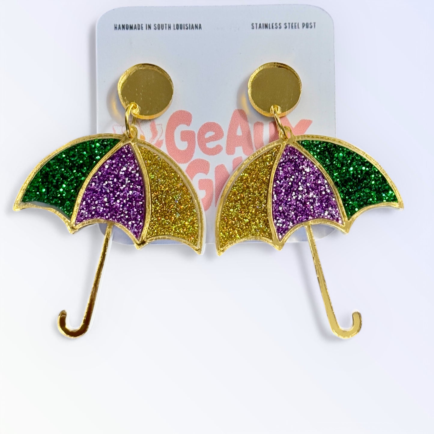 Mardi Gras Second Line Umbrella Dangle Earrings