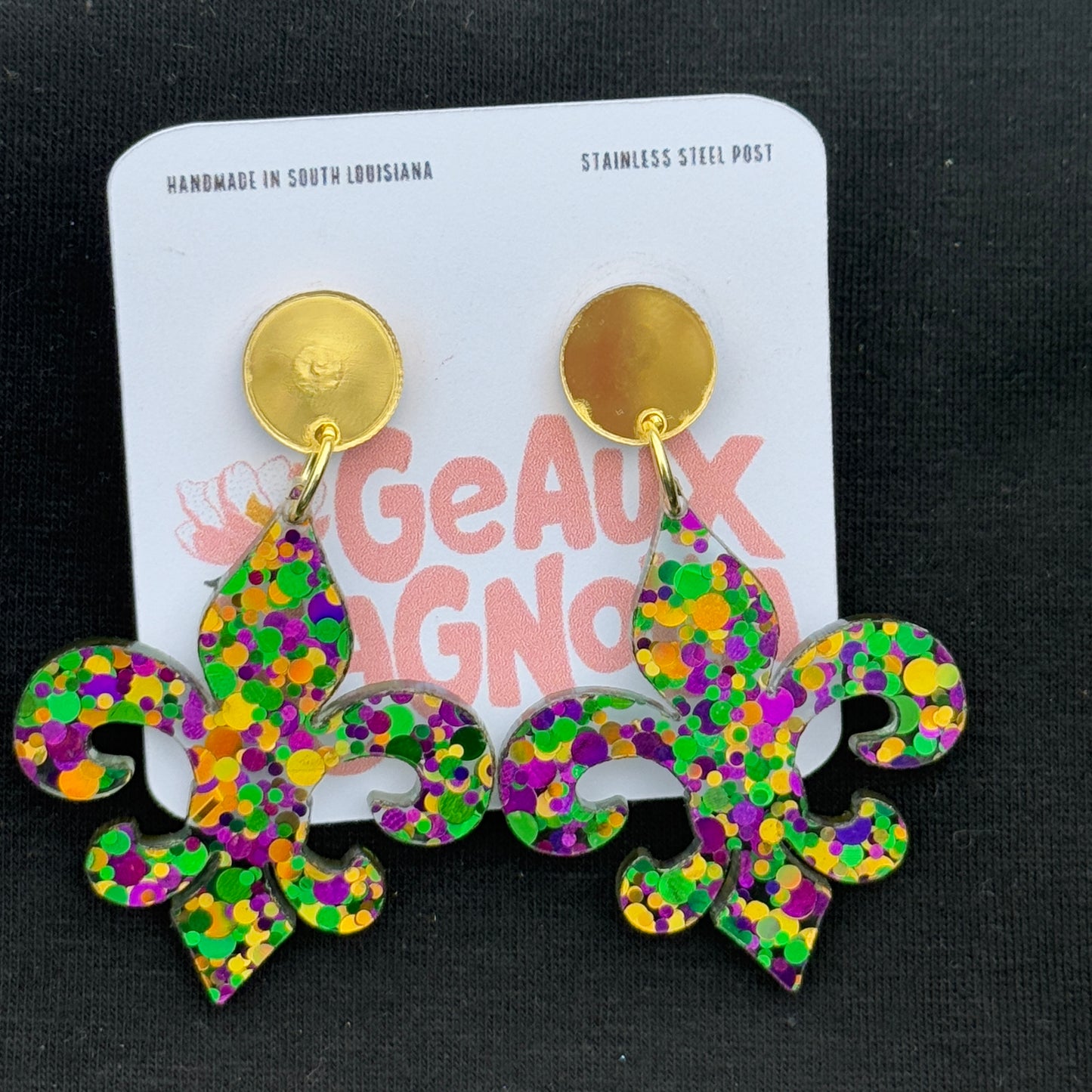 Mardi Gras Fleur de Lis Dangle Earrings