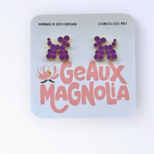 Bead Dog Purple & Gold Acrylic Mardi Gras Stud Earrings