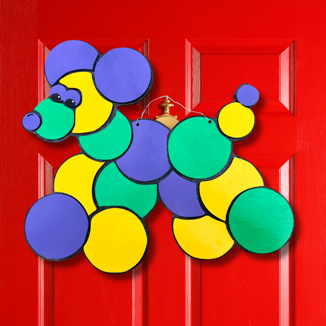 Mardi Gras Bead Dog 3D Door Hanger