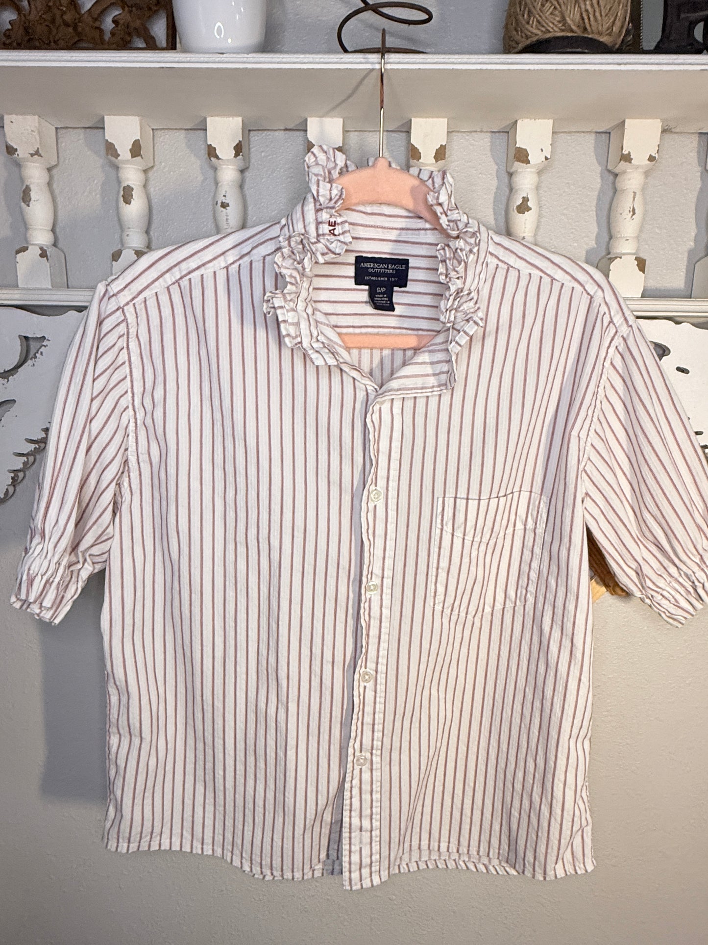 Reworked American Eagle Red & White Button Down