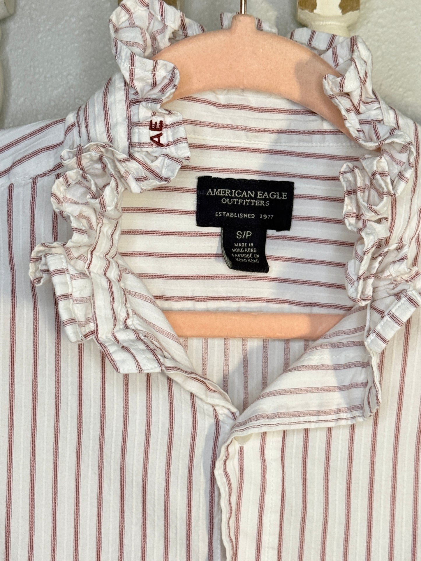 Reworked American Eagle Red & White Button Down