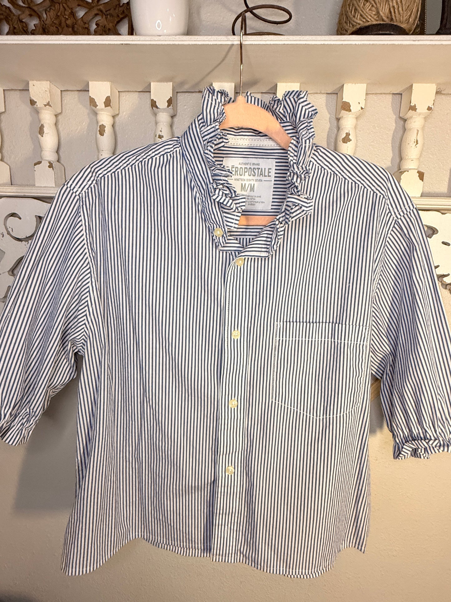 Reworked Blue & White Stripe Aeropostale Button Down