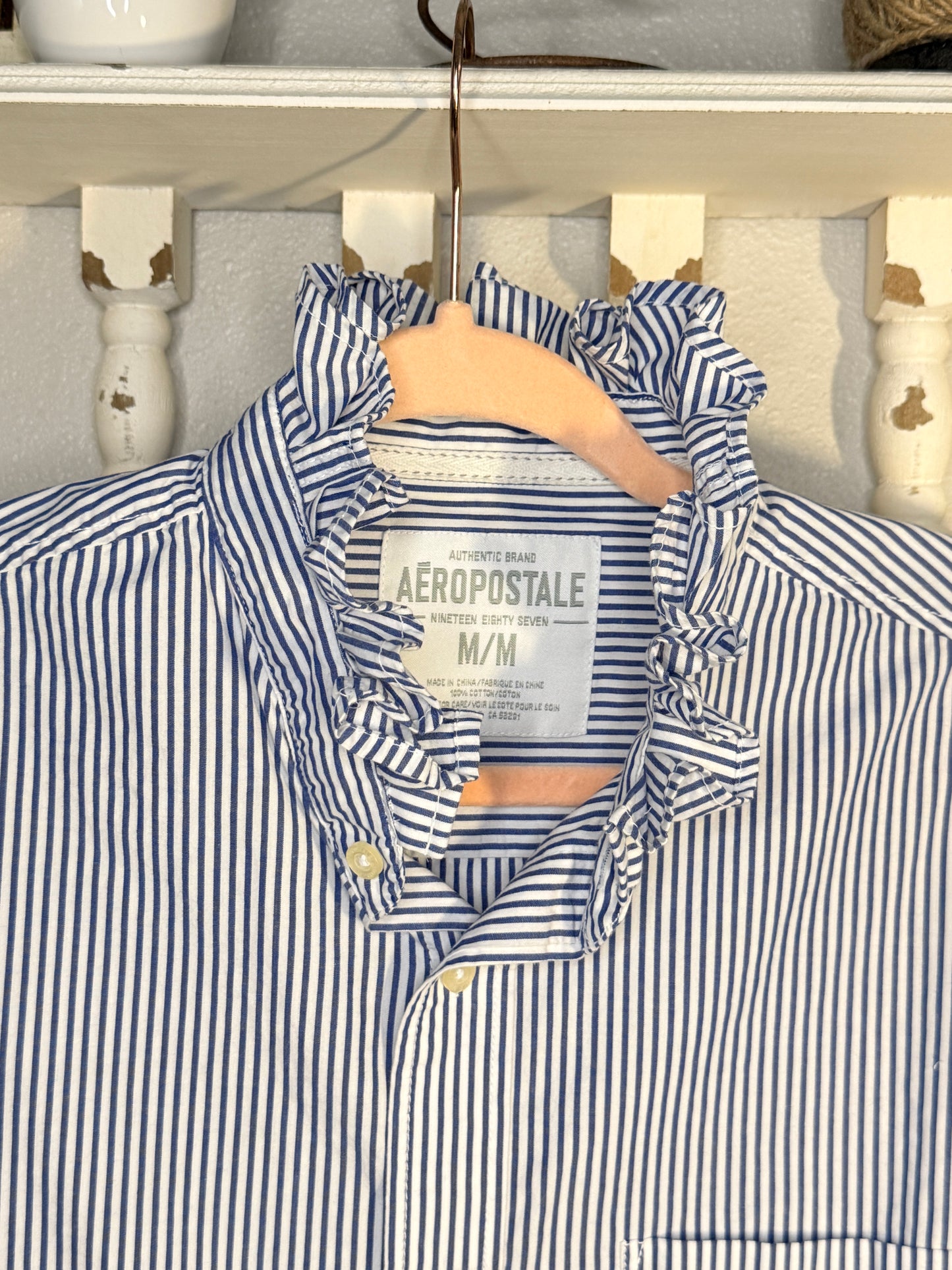 Reworked Blue & White Stripe Aeropostale Button Down