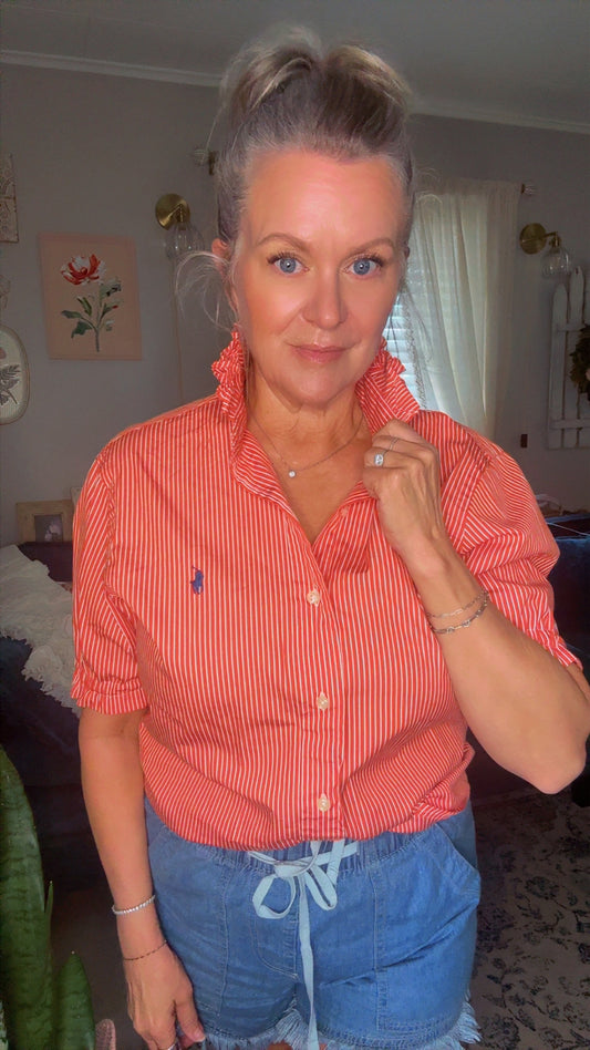 Reworked Orange & White Stripe Ralph Lauren Button Down