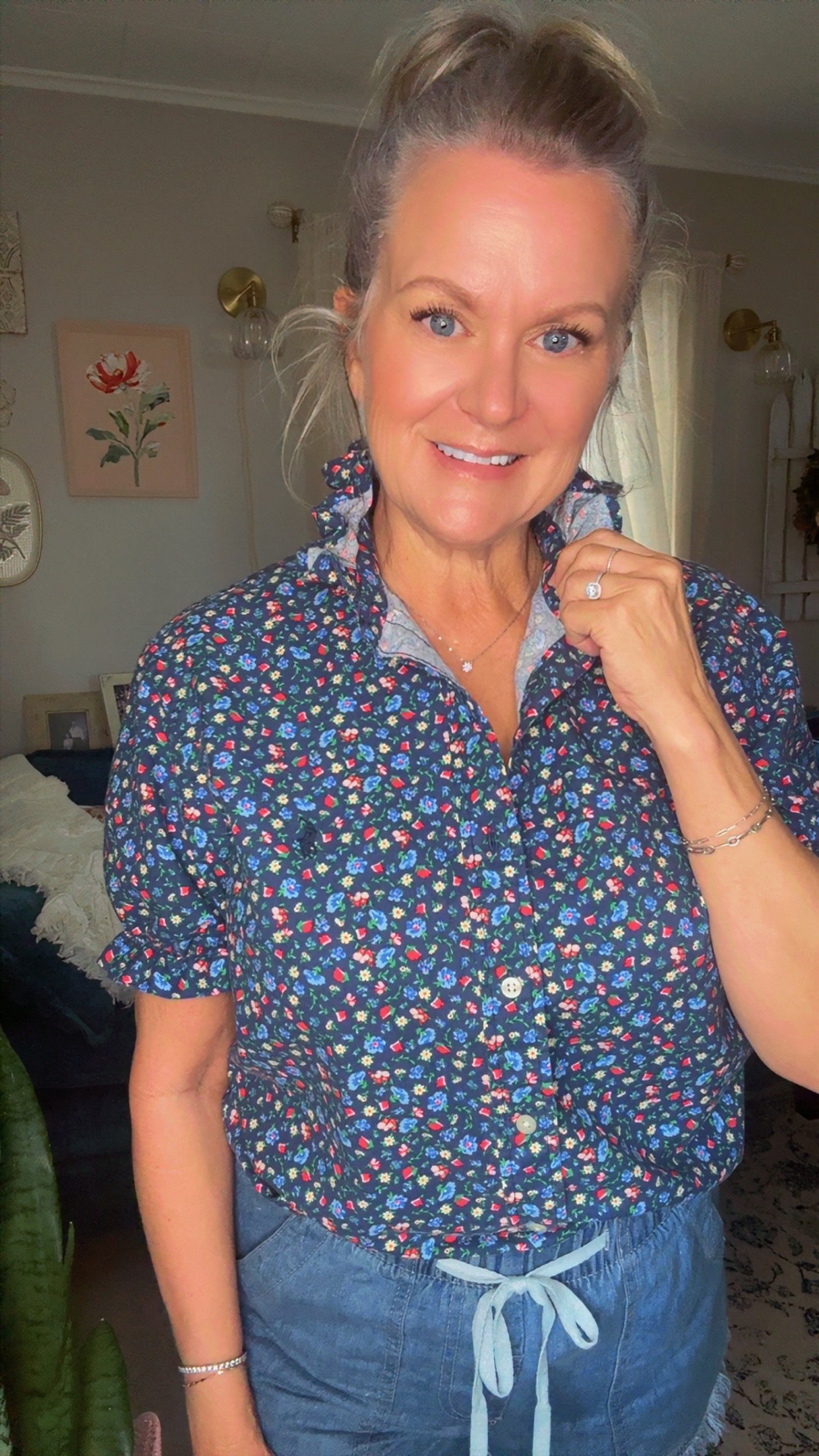 Reworked Navy Floral Ralph Lauren Button Down