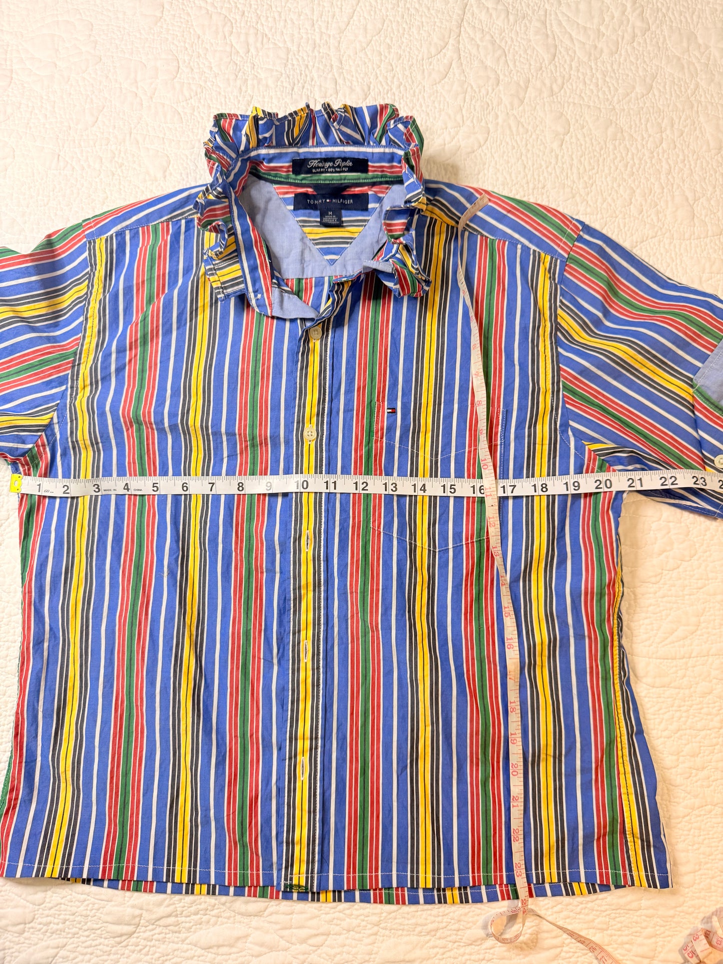 Reworked Multi-Color Stripe w/ Contrasting Cuff Sleeves Tommy Hilfiger Button Down