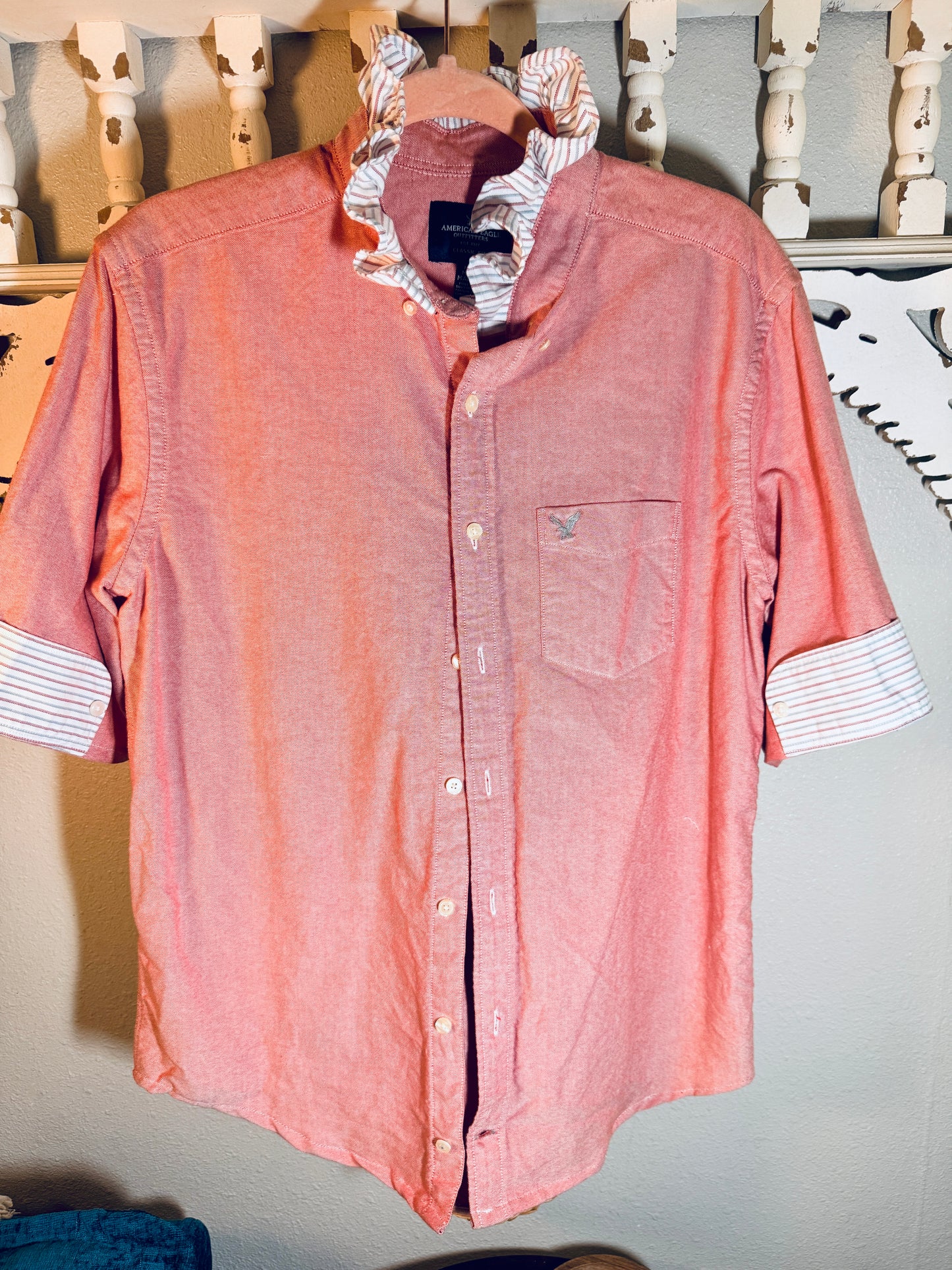 Reworked American Eagle Red with Stripes Button Down