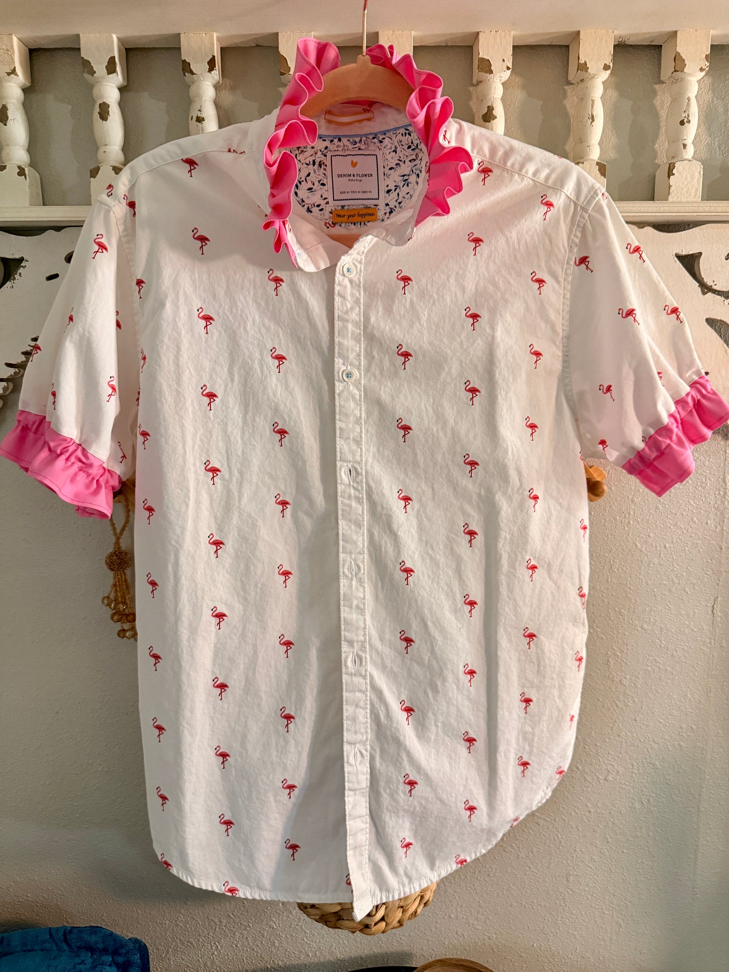 Reworked Flamingo Denim & Flower Button Down