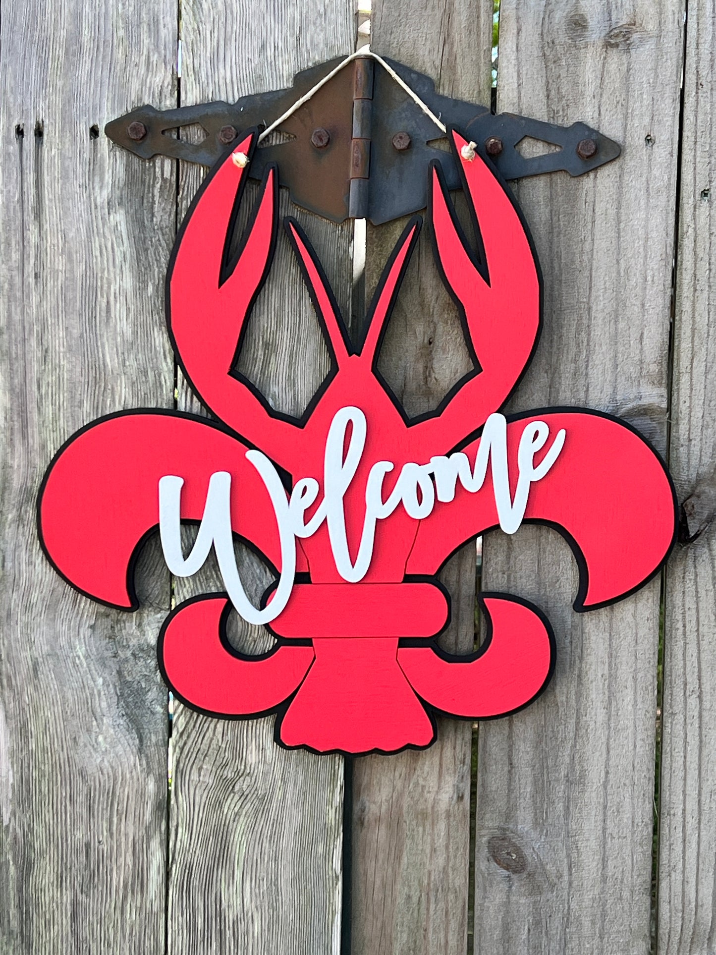 Crawfish Fleur De Lis Welcome Door Hanger