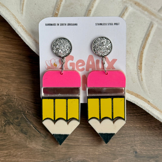 Pencil Dangle Earrings Teacher