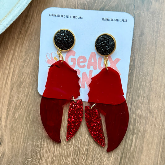 Crawfish Lobster Claw Dangle Earrings