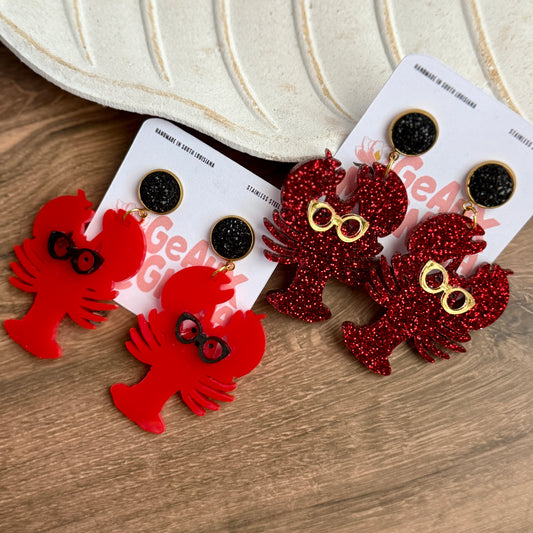 Crawfish with Glasses Bookish Dangle Earrings