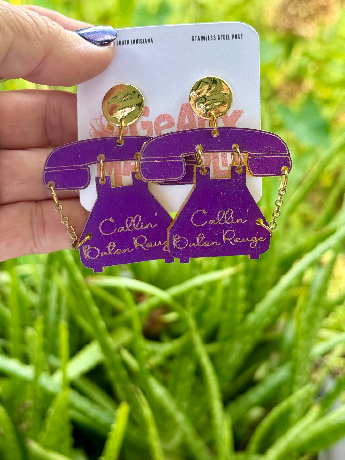 Callin’ Baton Rouge Retro Phone Dangle Earrings LSU Tigers