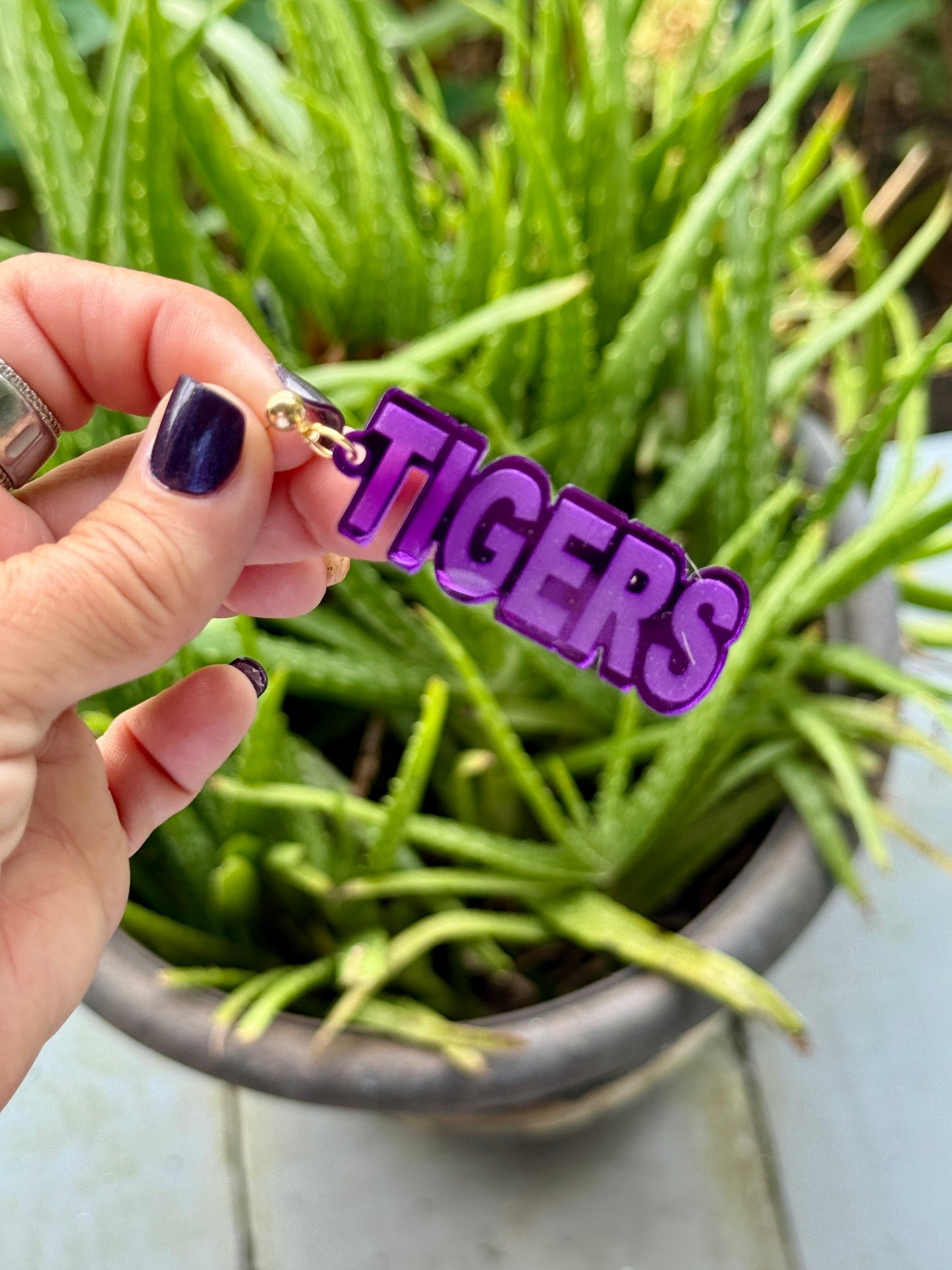 Tigers Mirrored Acrylic Dangle Earrings Gold Purple