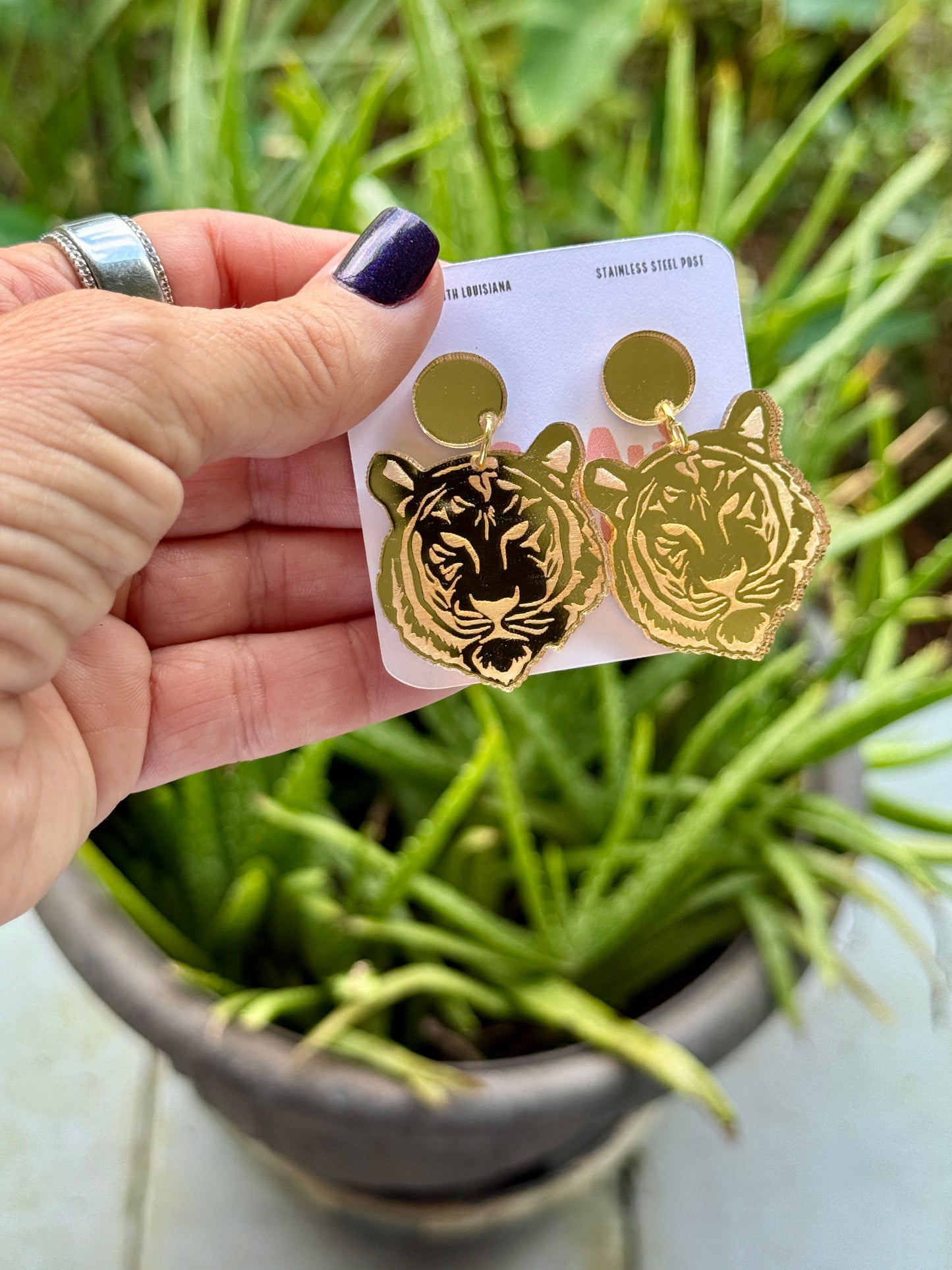 Tiger Gold Dangle Earrings