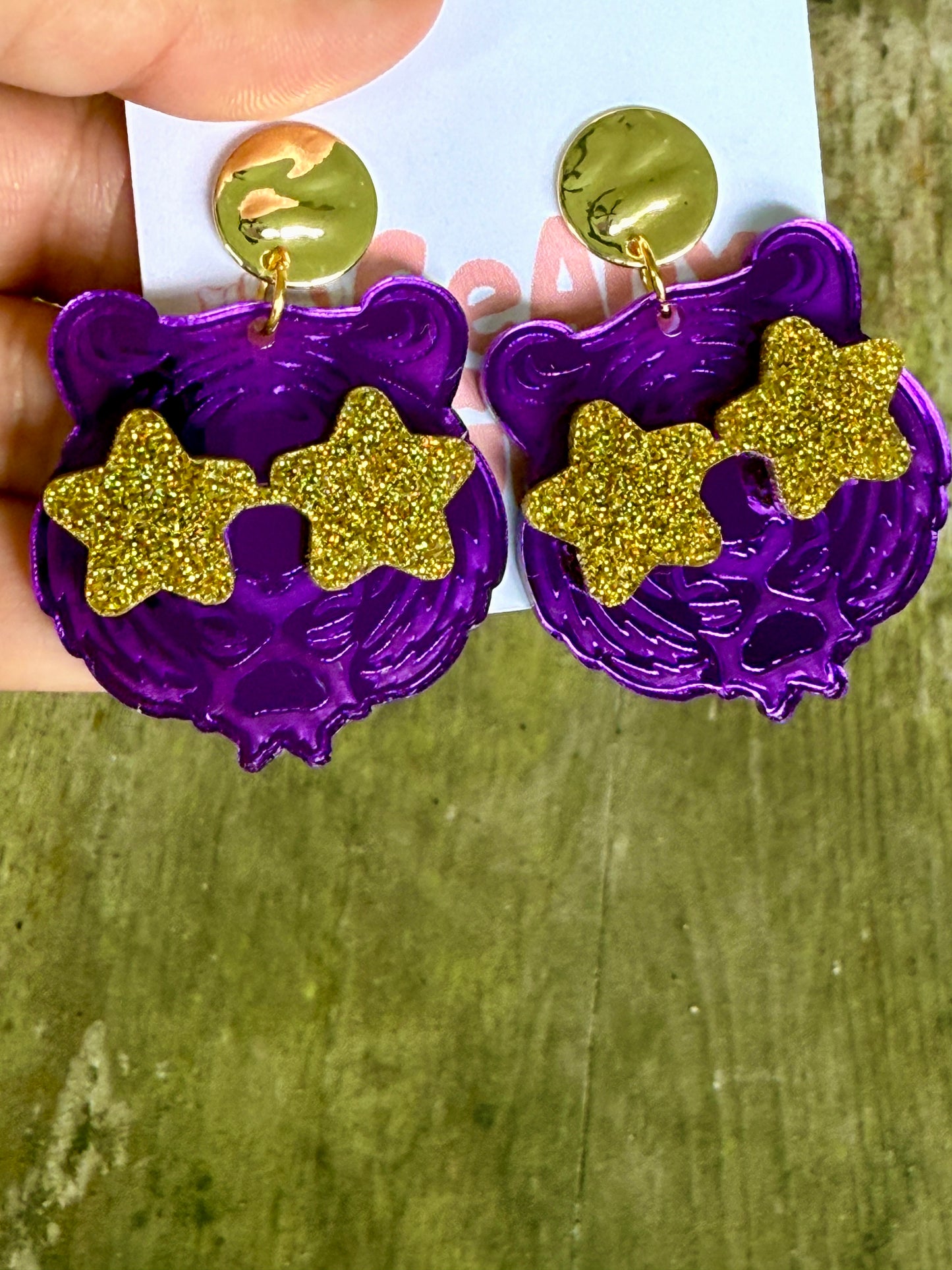 Tiger with Star Glitter Sunglasses Dangle Earrings LSU