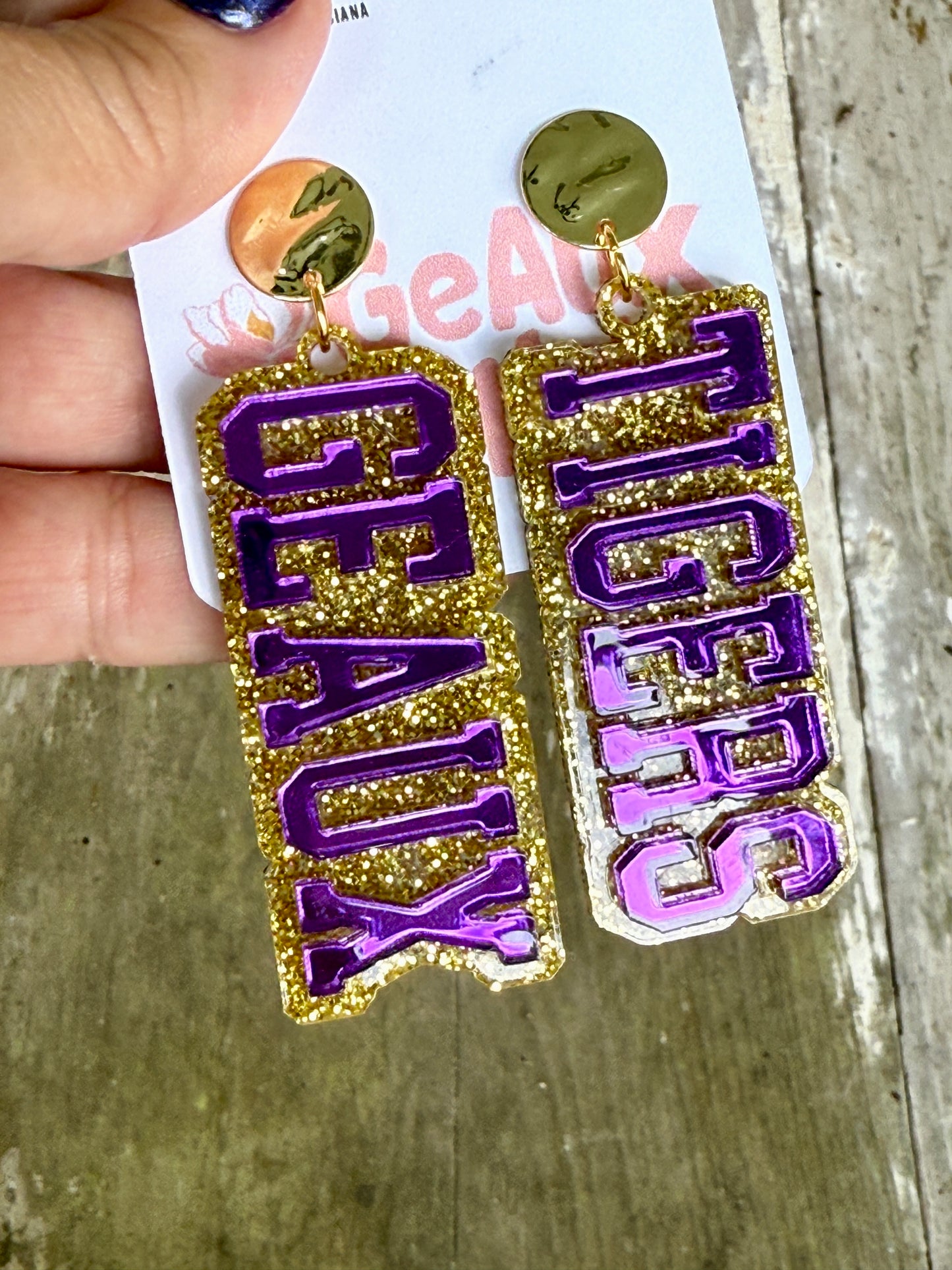 Geaux Tigers Layered Mirror & Glitter Dangle Earrings LSU