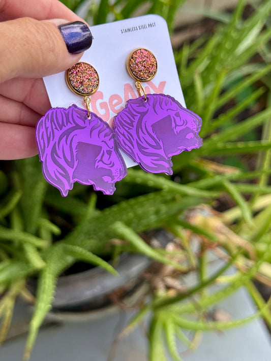 Geaux Louisiana Tiger Face Dangle Earrings LSU