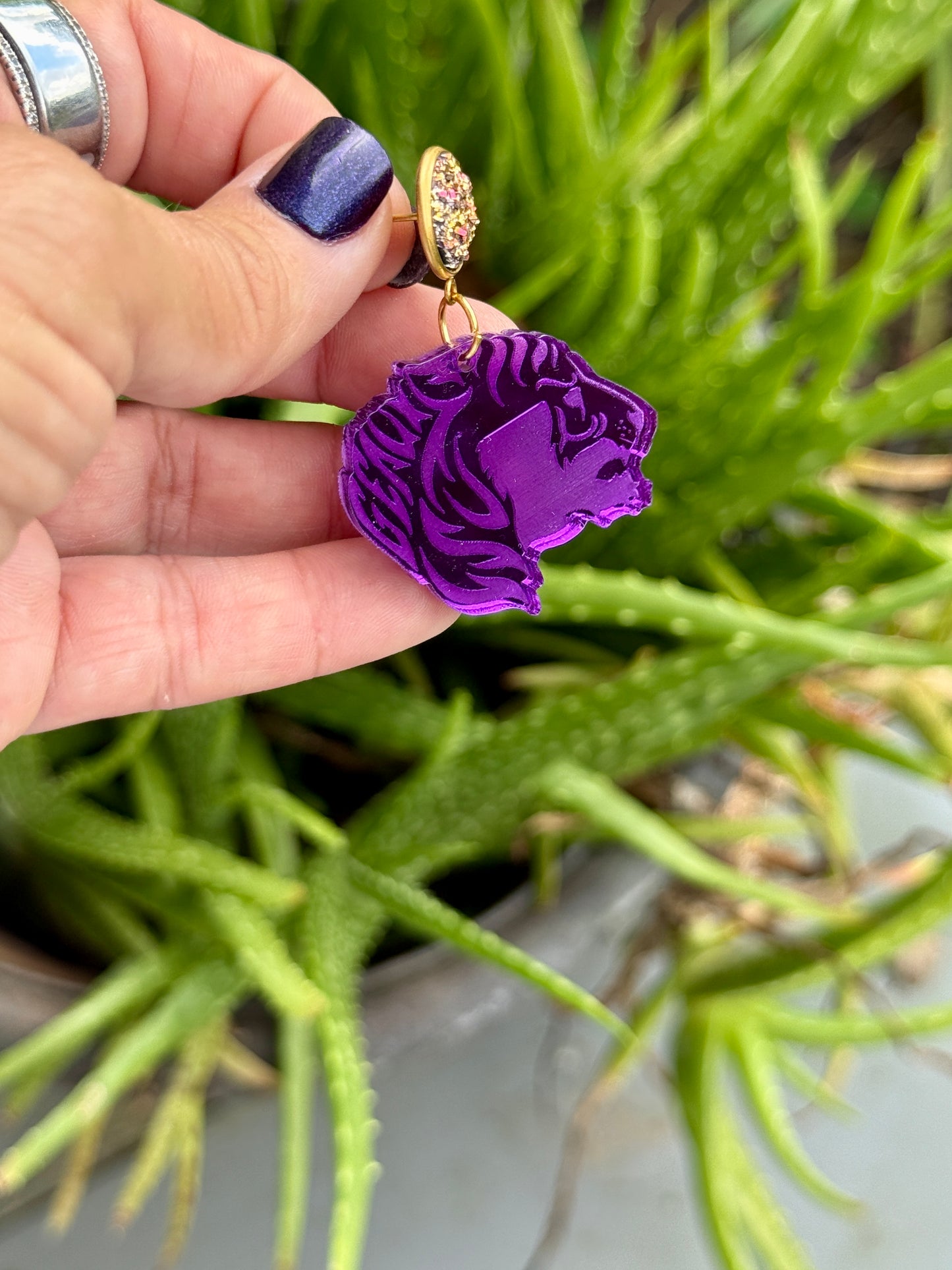 Geaux Louisiana Tiger Face Dangle Earrings LSU