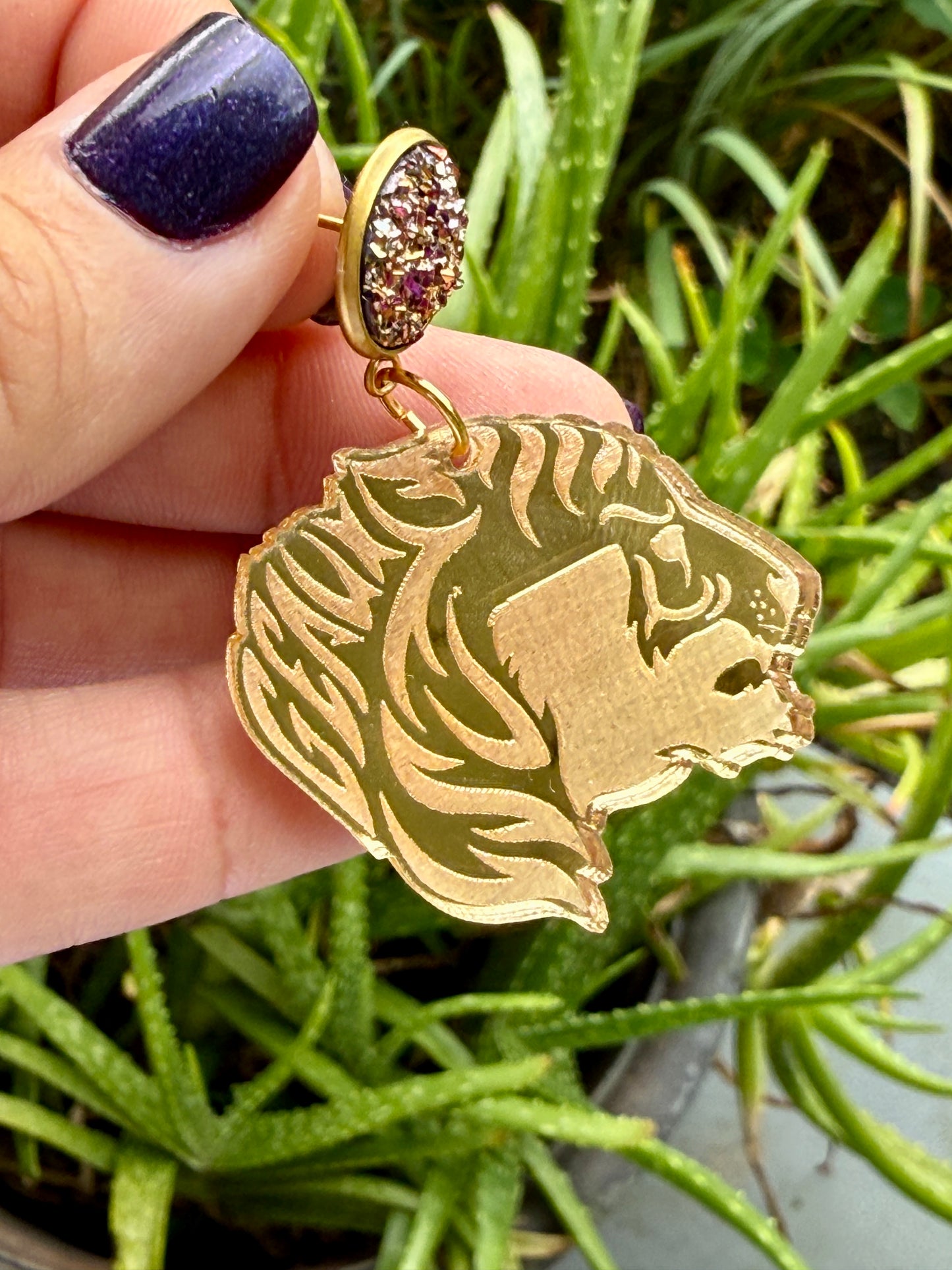 Geaux Louisiana Tiger Face Dangle Earrings LSU
