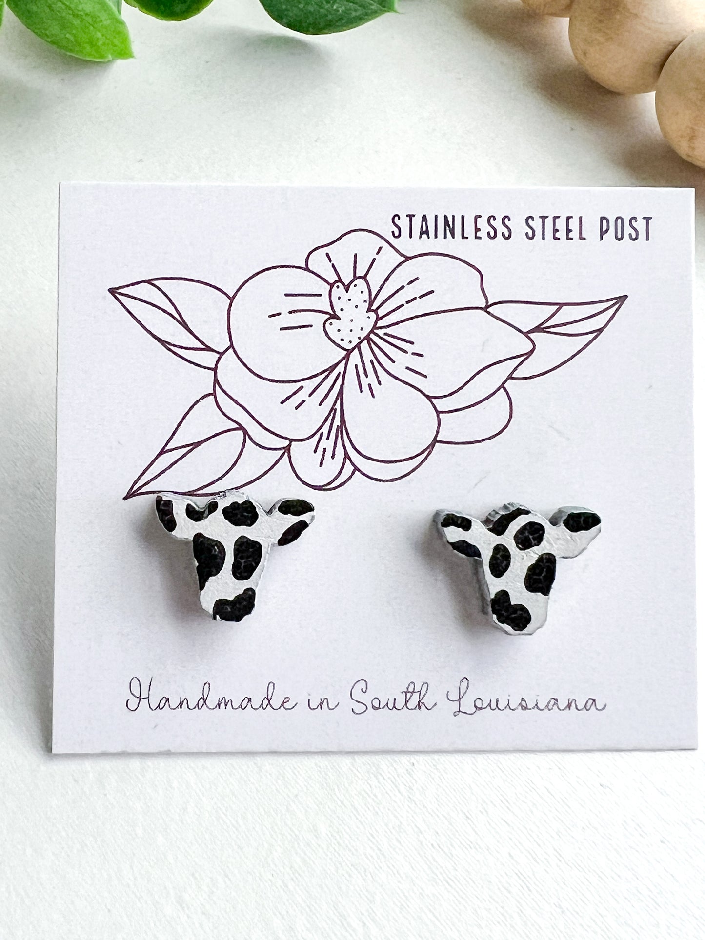 Cow Head Cow Print Stud Earrings