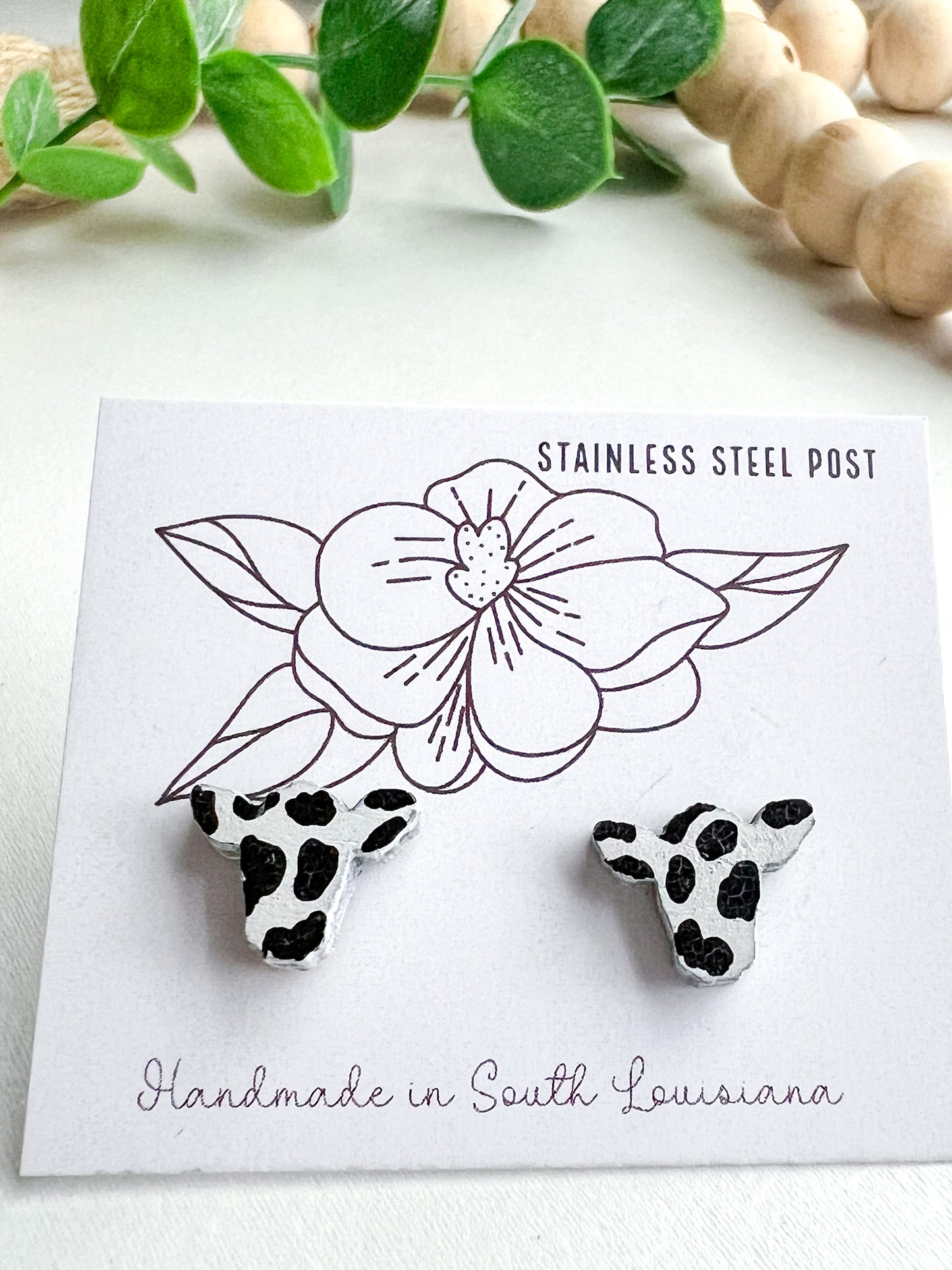 Cow Head Cow Print Stud Earrings